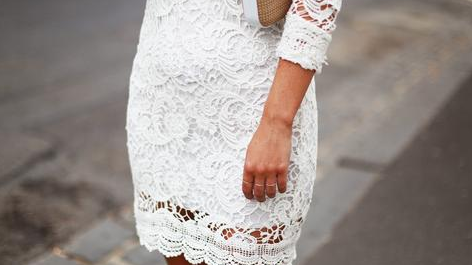 blogger lisa hamilton wears orchard lace cocktail
