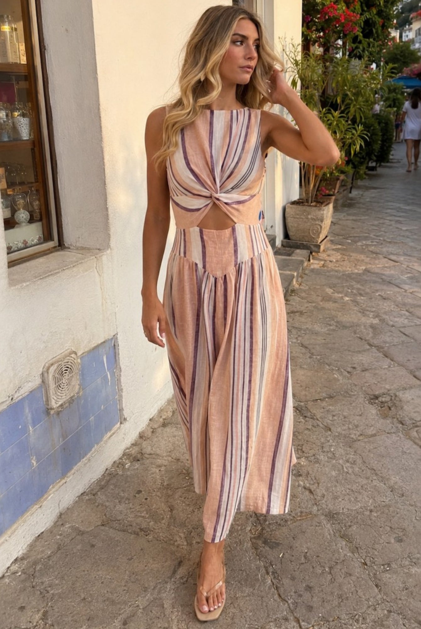 Women's multi stripe midi dress, the Jolene Dress in Multi Stripe by Esther & Co