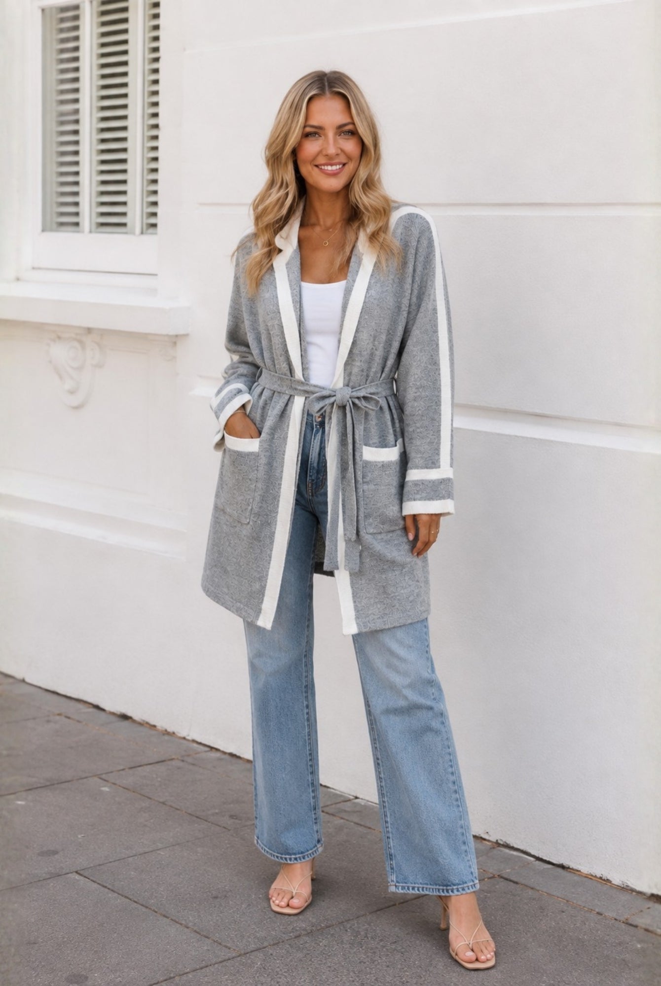 Women's grey print coatigan, the Adelle Coatigan in Grey Print by Esther & Co