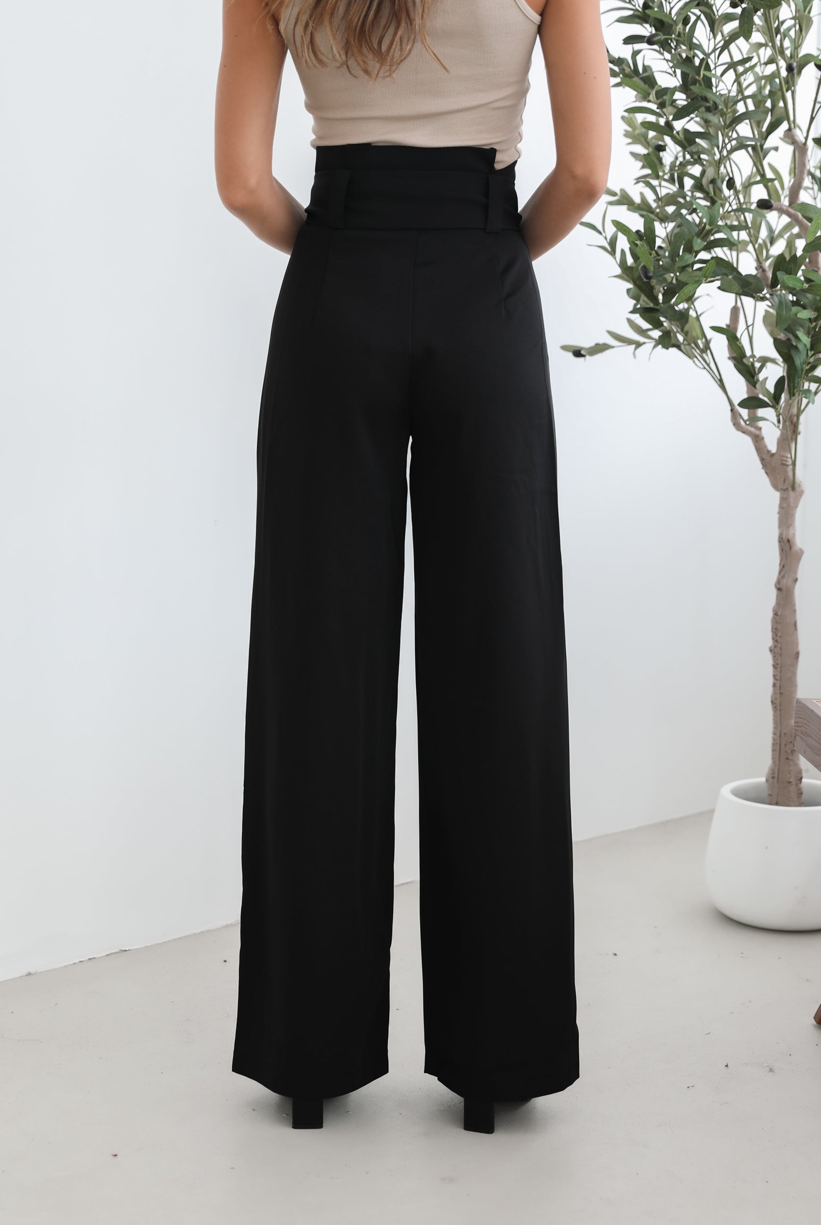 Alma Pants in Black womens black wide leg trousers styled outfit