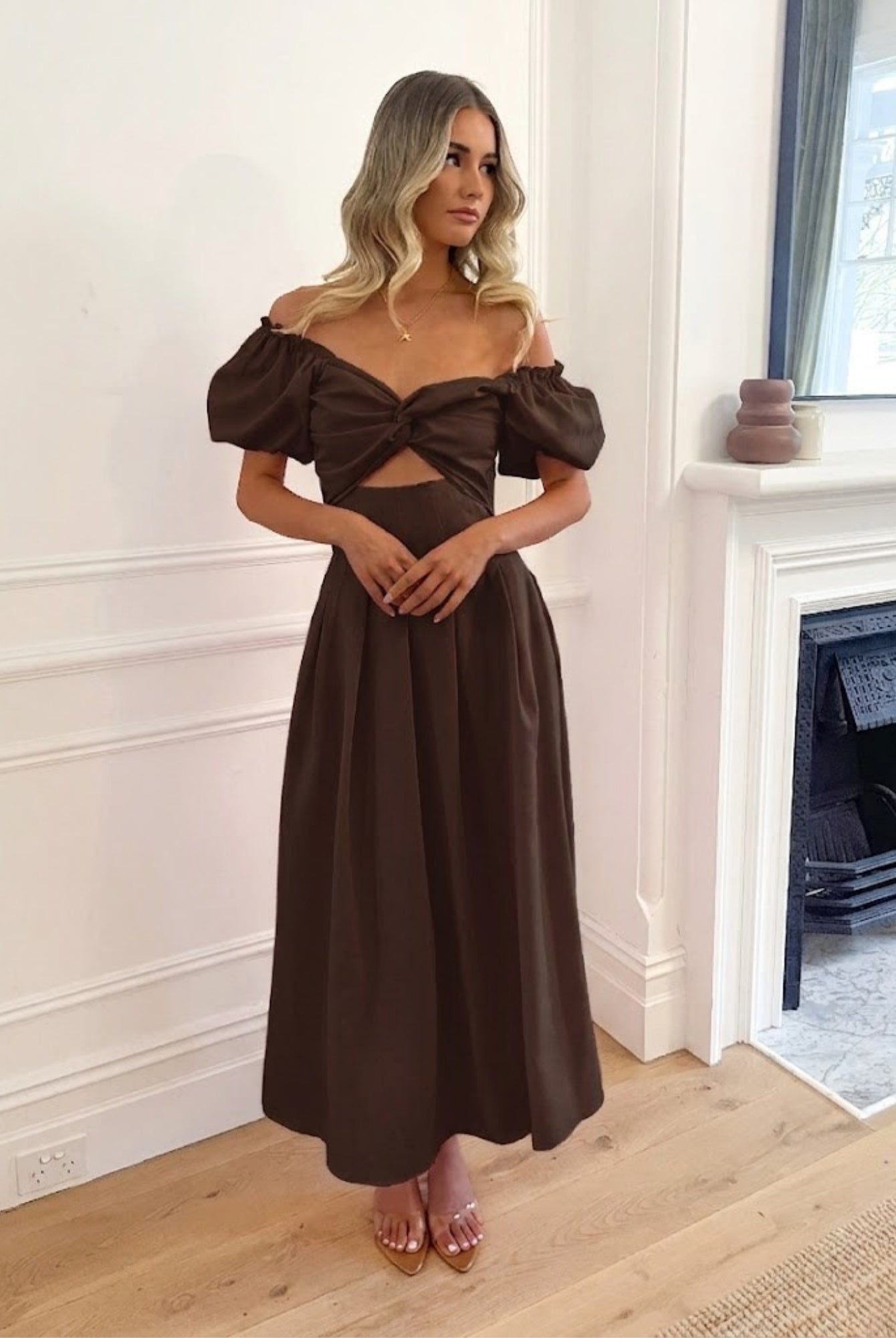 Women's chocolate sweetheart maxi dress, the Anvika Dress in Chocolate by Esther & Co