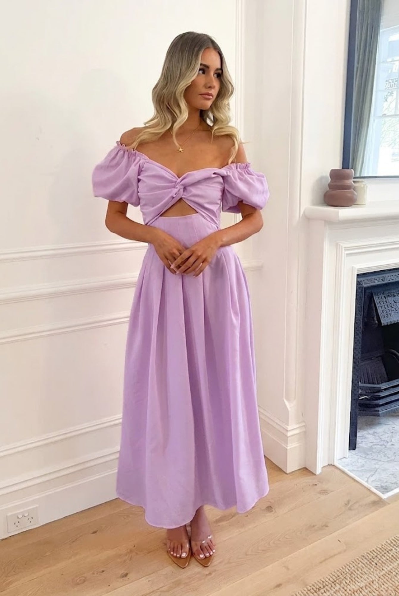 Women's lilac sweetheart maxi dress, the Anvika Dress in Lilac by Esther & Co