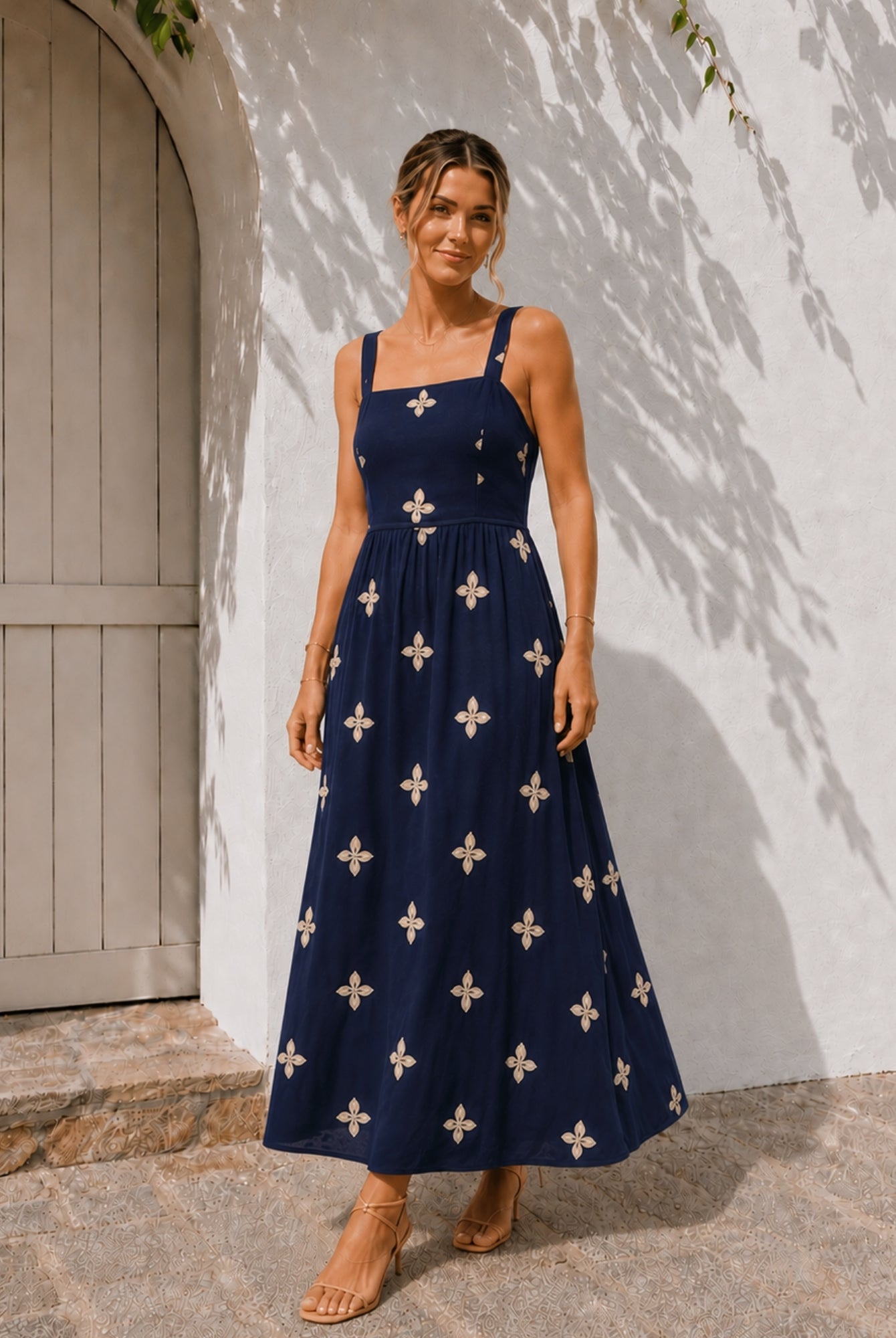 Women's navy floral maxi dress front view by Esther & Co