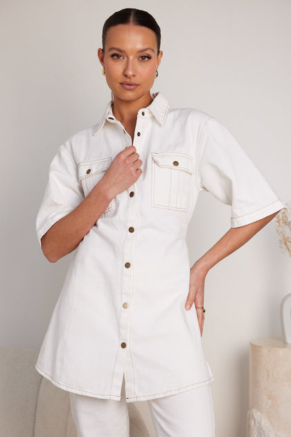 White company deals denim dress