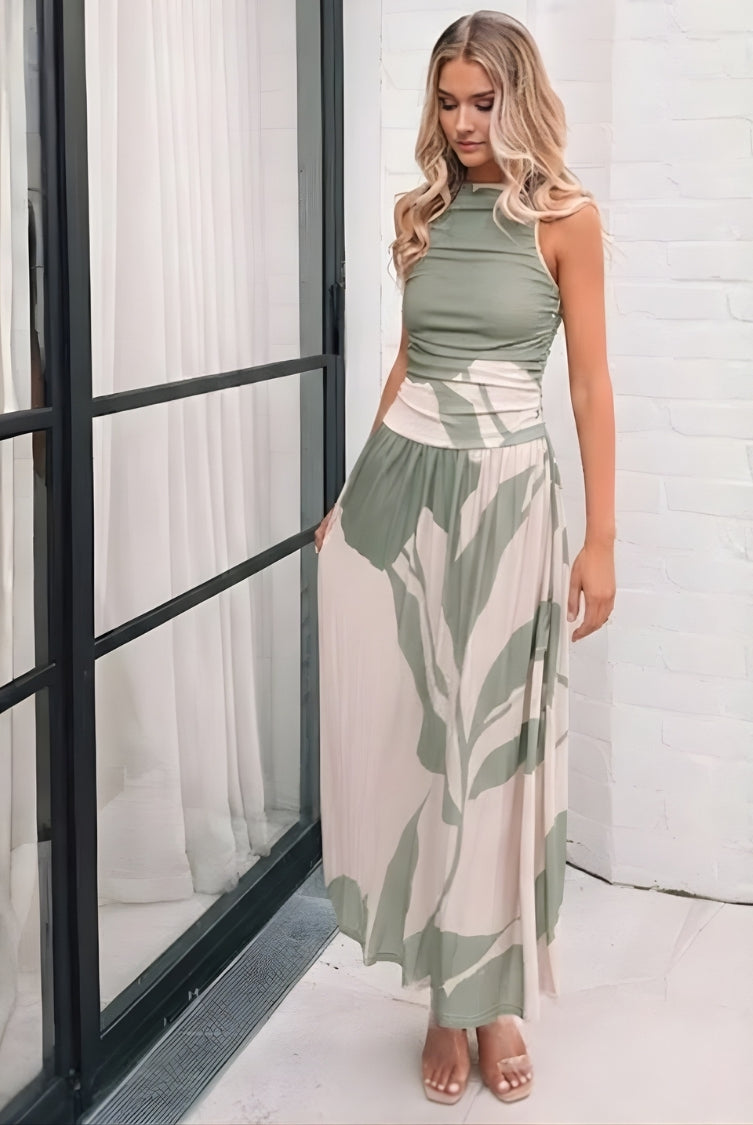 Balayage Dress in Sage Floral womens sage and cream floral maxi dress back view