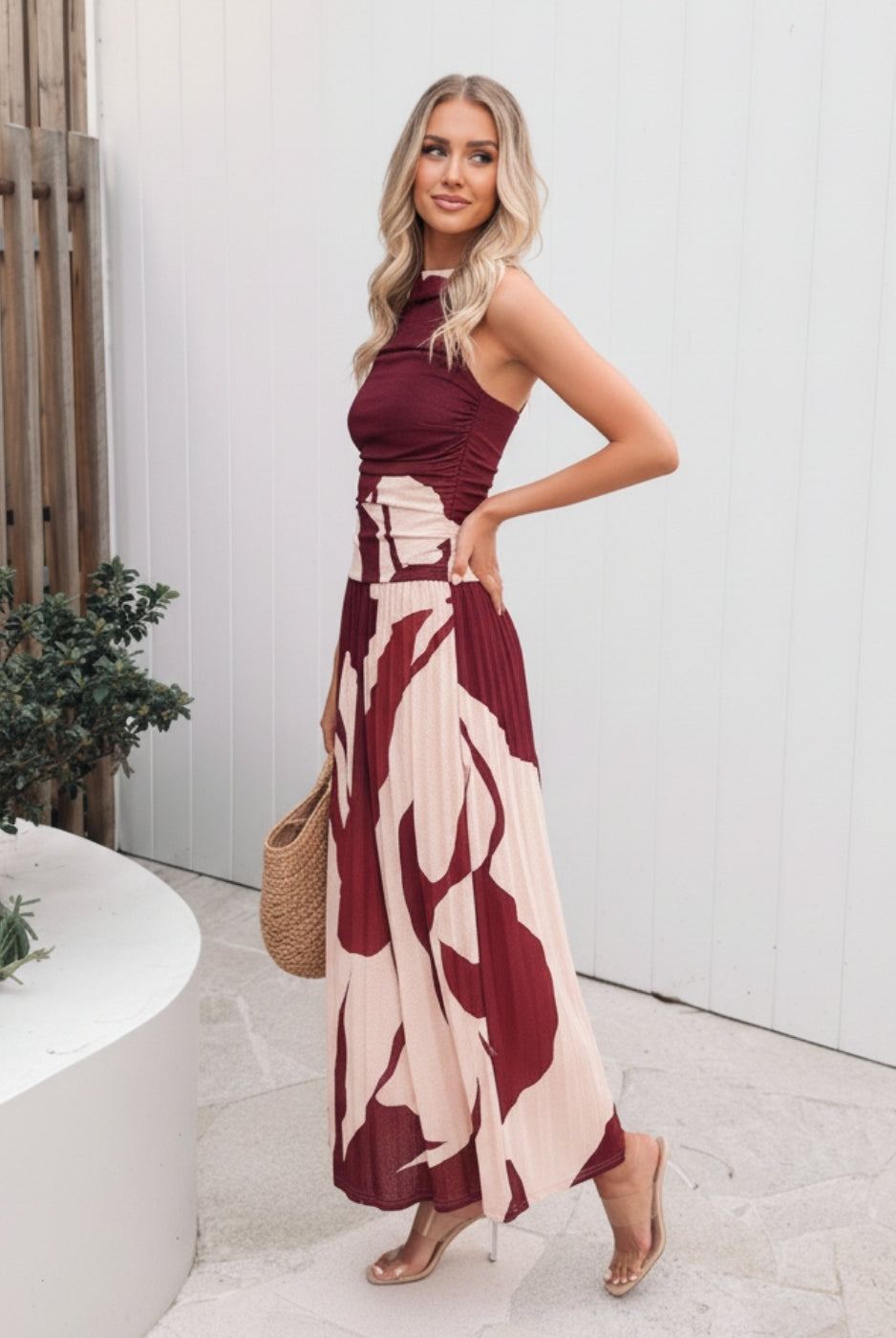 Balayage Dress in Wine Floral womens wine floral maxi dress styled outfit