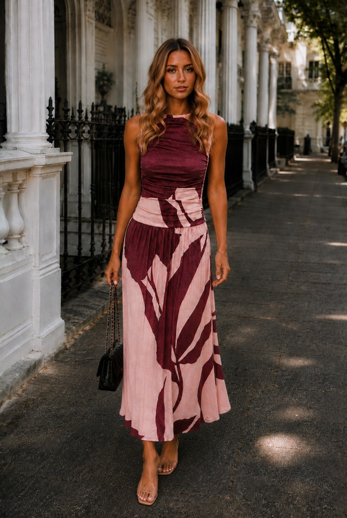 Women's wine floral print maxi dress, the Balayage Dress in Wine Floral by Esther & Co