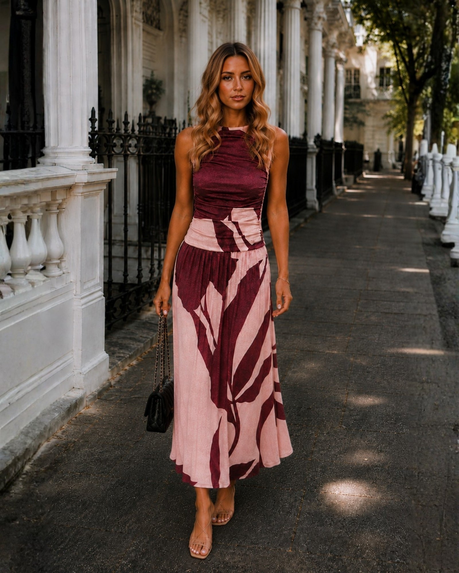 Women's wine floral print maxi dress, the Balayage Dress in Wine Floral by Esther & Co