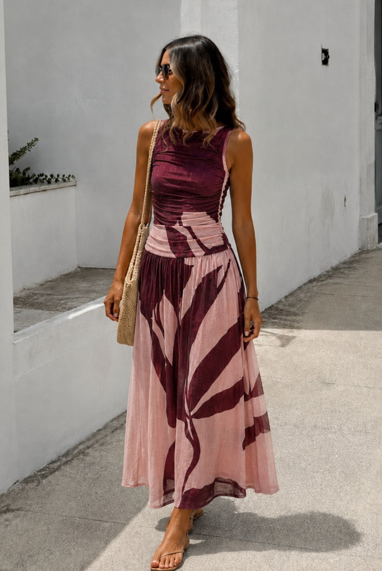 Women's wine floral print maxi dress, the Balayage Dress in Wine Floral by Esther & Co