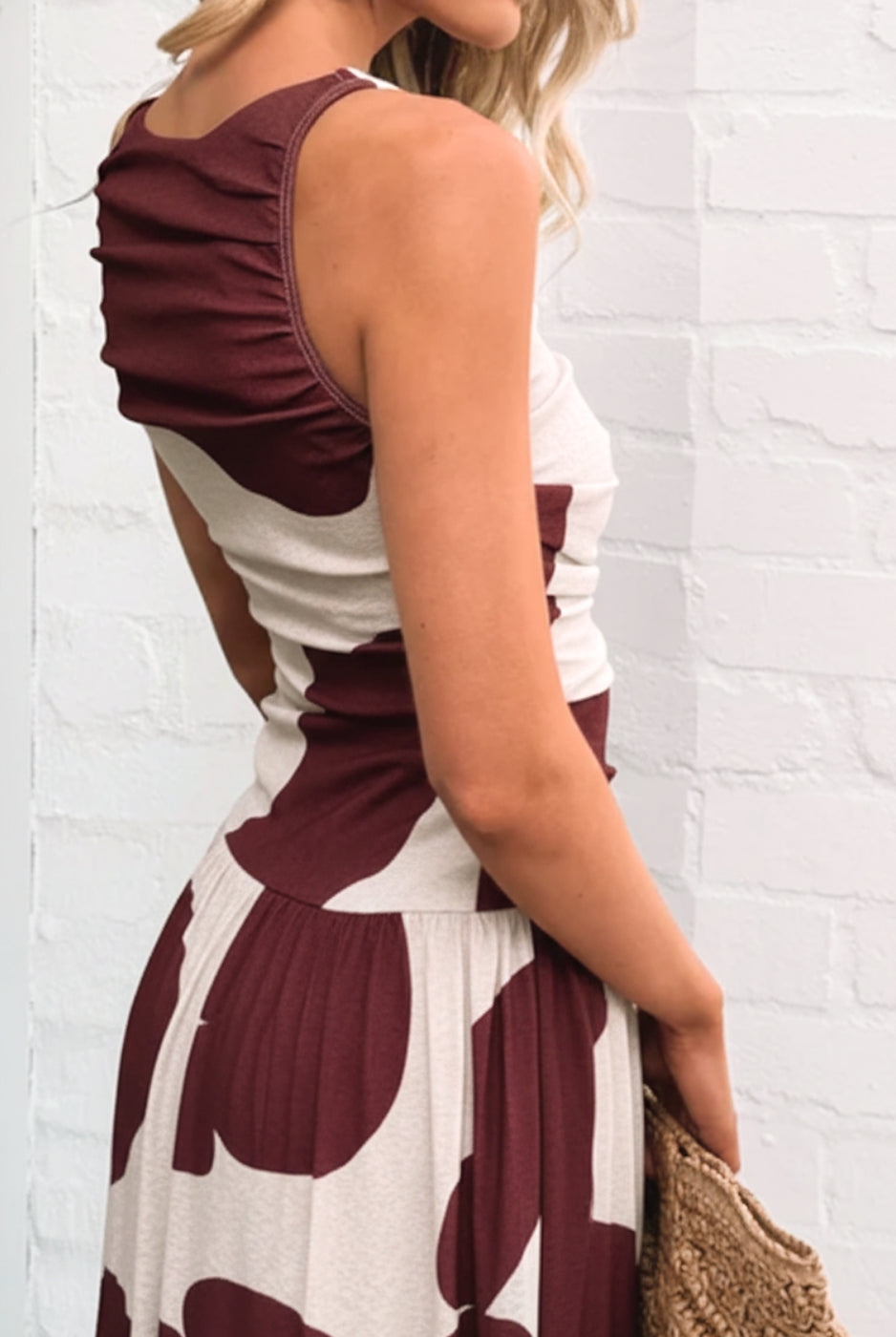 Balayage Dress in Wine Floral wine and pink floral maxi dress back view