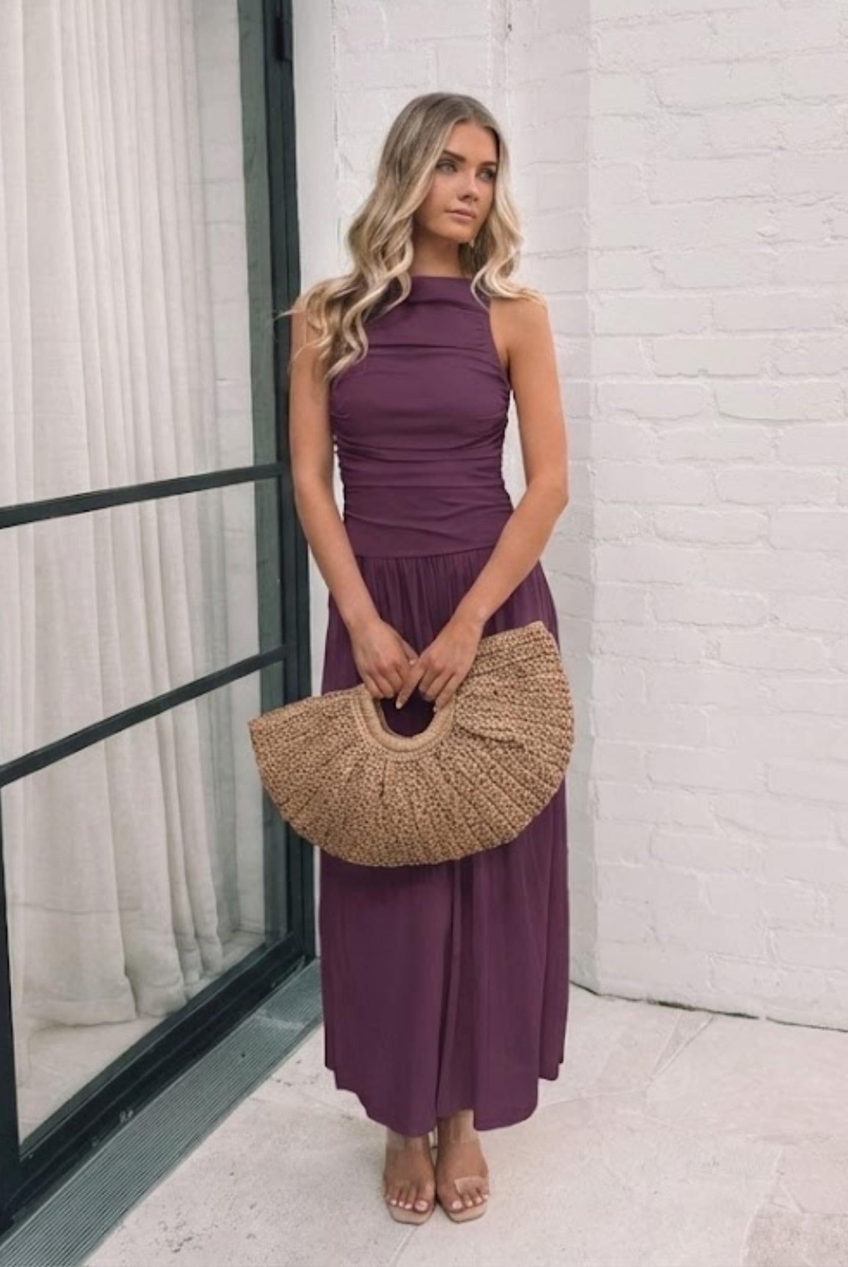 Balayage Dress in Wine rich wine tone maxi dress with shirred waistband full length