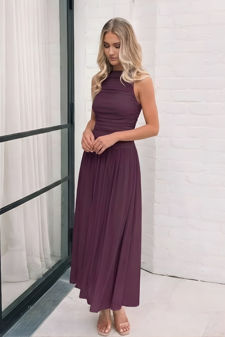 Balayage Dress in Wine womens maxi dress in rich wine front view