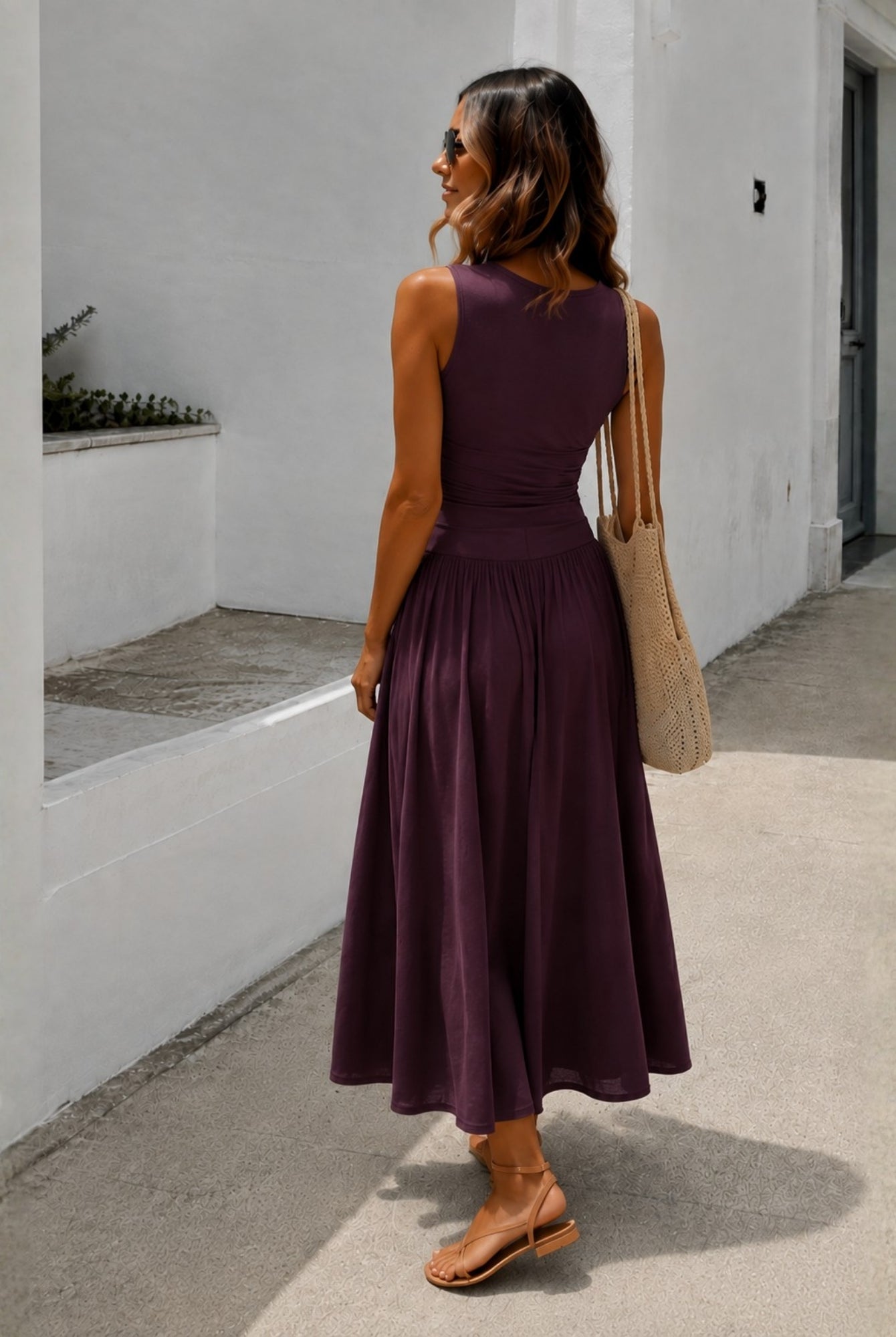 Women's wine boat neck maxi dress front view, the Balayage Dress in Wine by Esther & Co