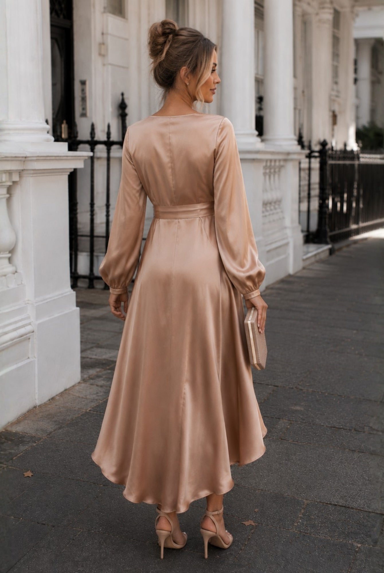 Women's soft rust formal satin dress, the Bryleigh Dress in Soft Rust by Esther & Co