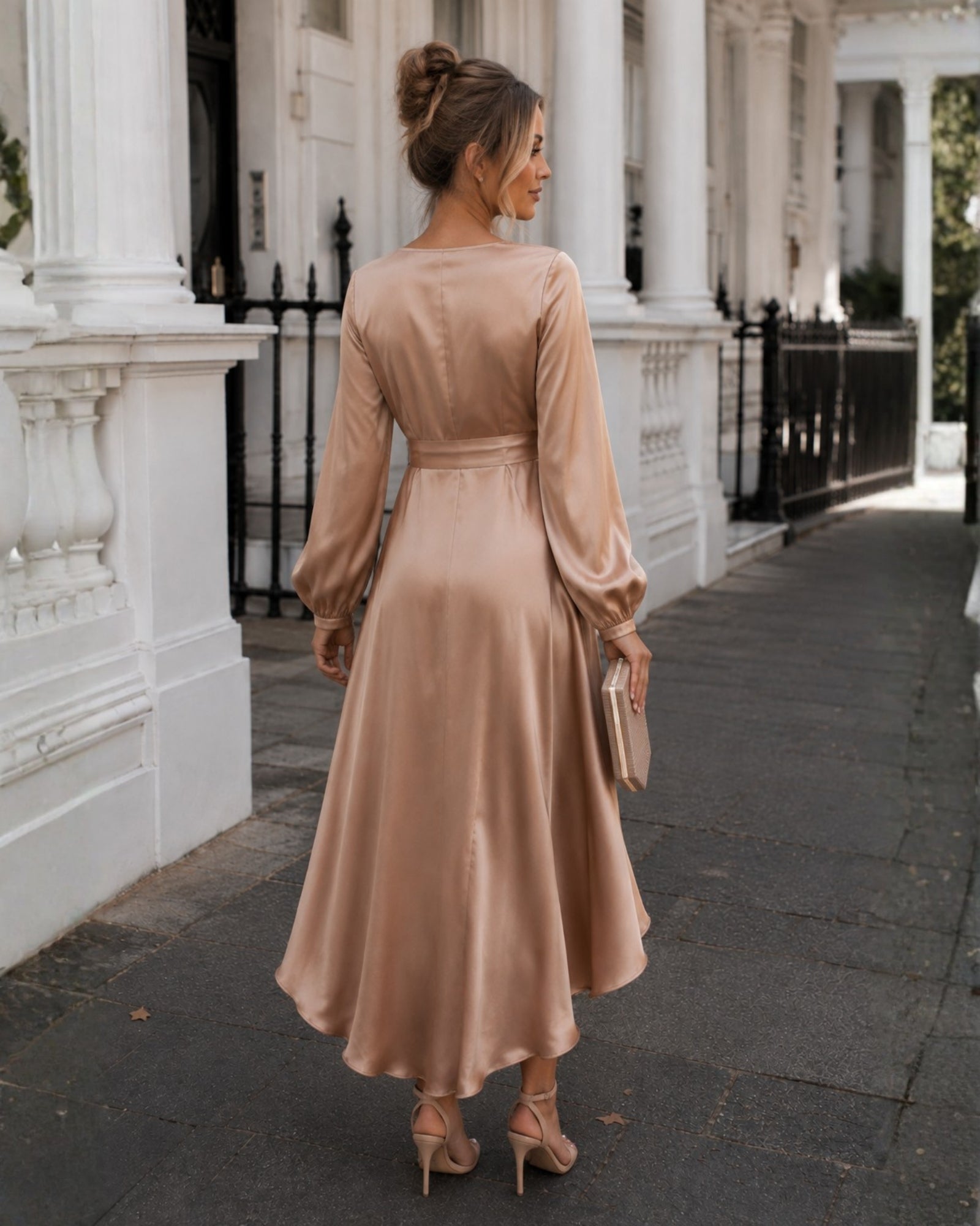 Women's soft rust formal satin dress, the Bryleigh Dress in Soft Rust by Esther & Co