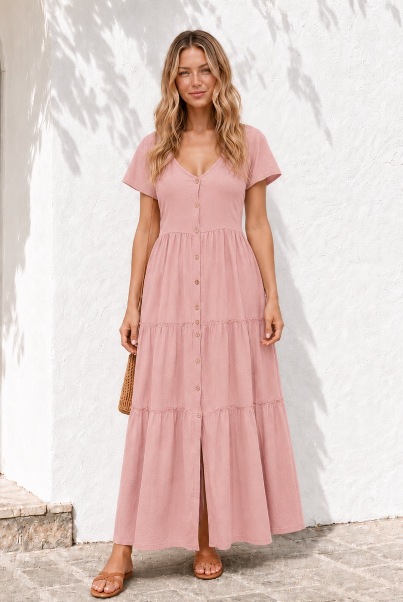 Women's pink linen midi dress, the Celie Dress in Pink by Esther & Co