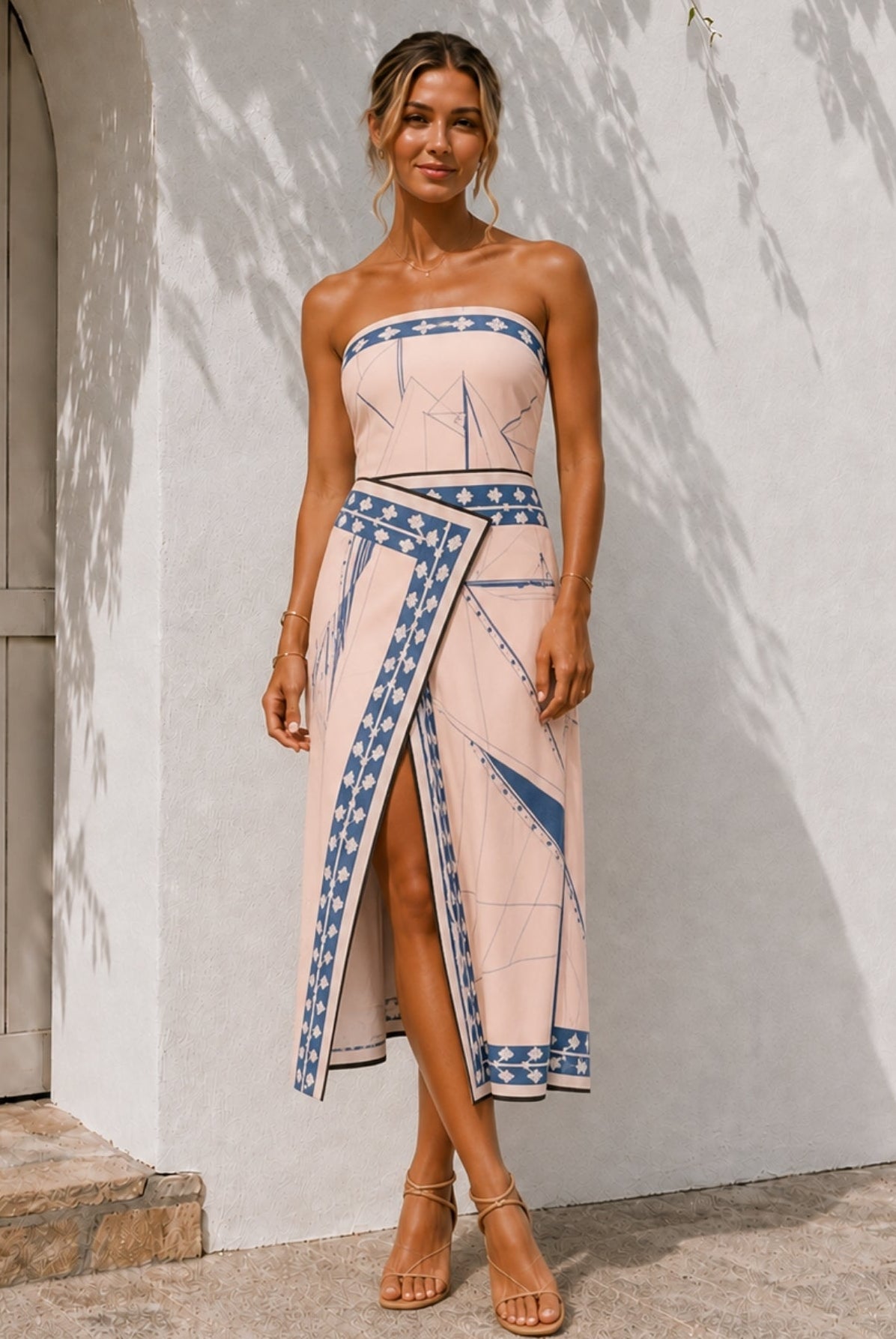 Women's apricot print dress side view by Esther & Co
