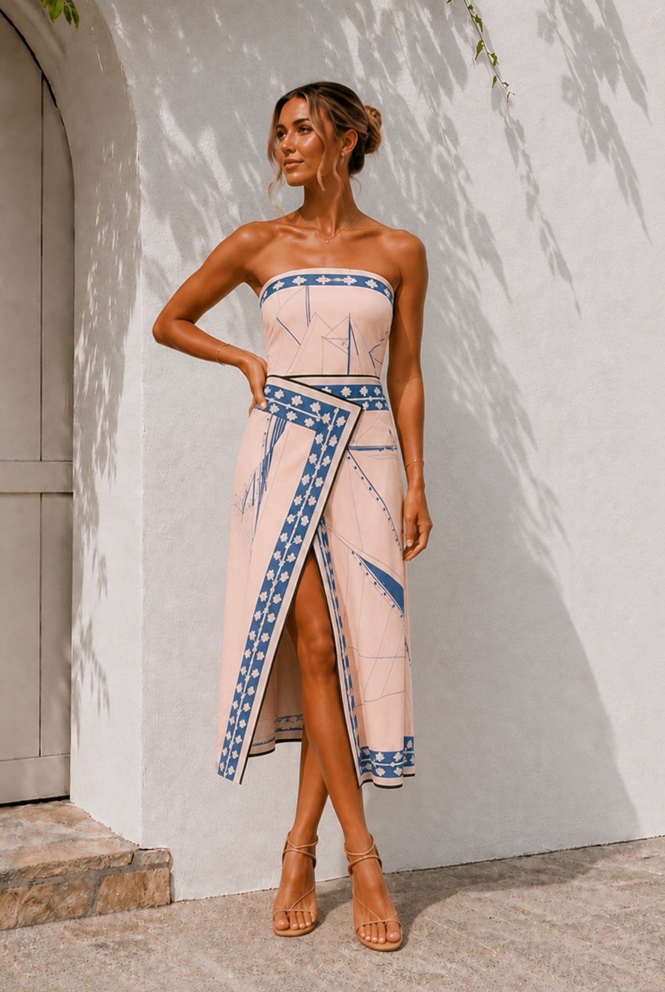 Women's apricot print dress styled outfit by Esther & Co