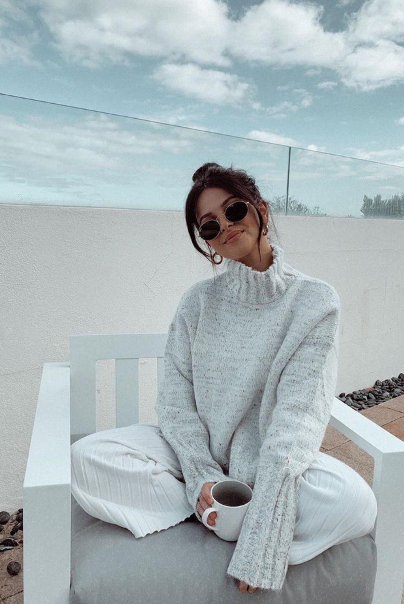 Chesterfield Jumper in Grey womens heavyweight turtleneck knit jumper front view