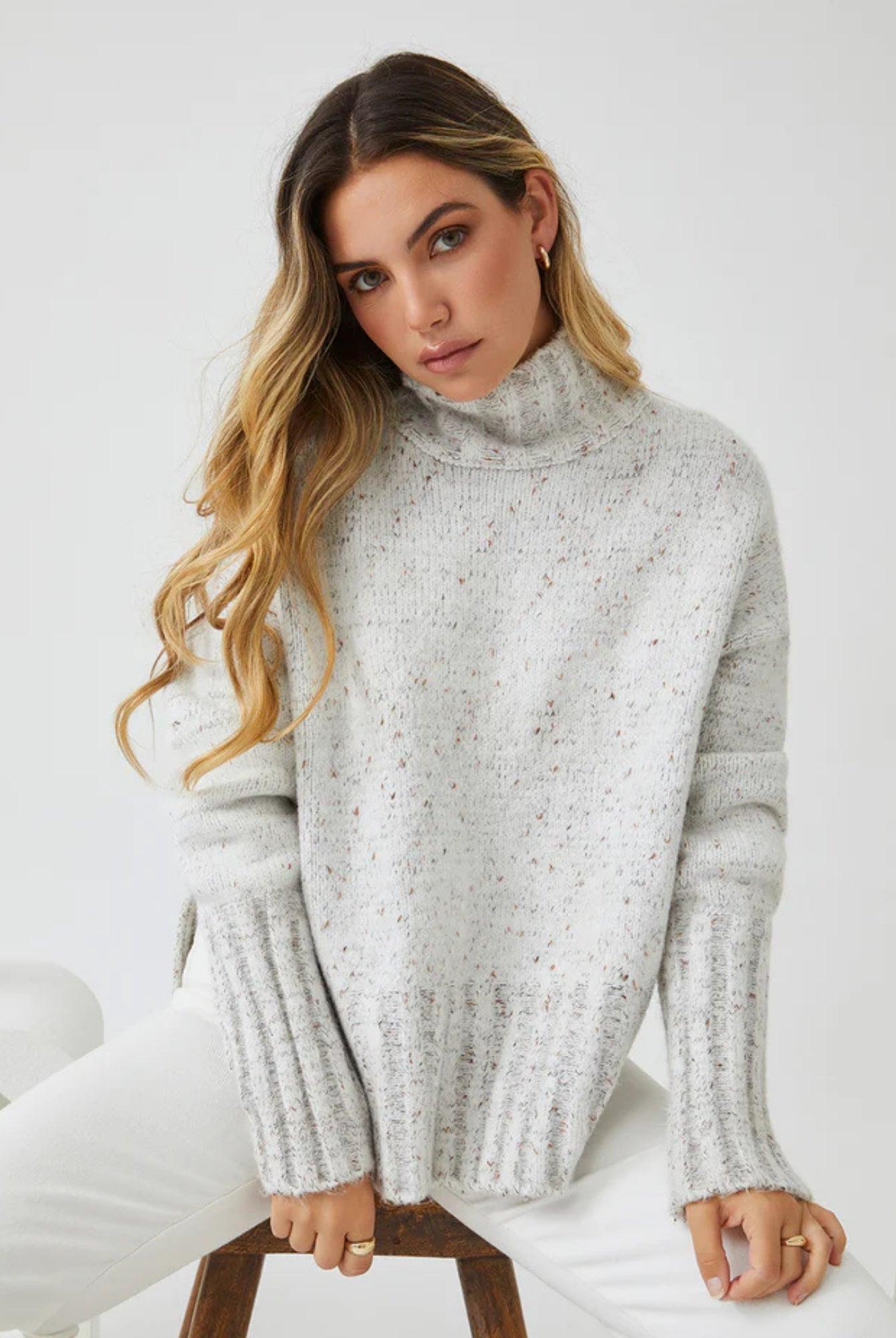 Chesterfield Jumper in Grey womens turtleneck jumper in grey full length