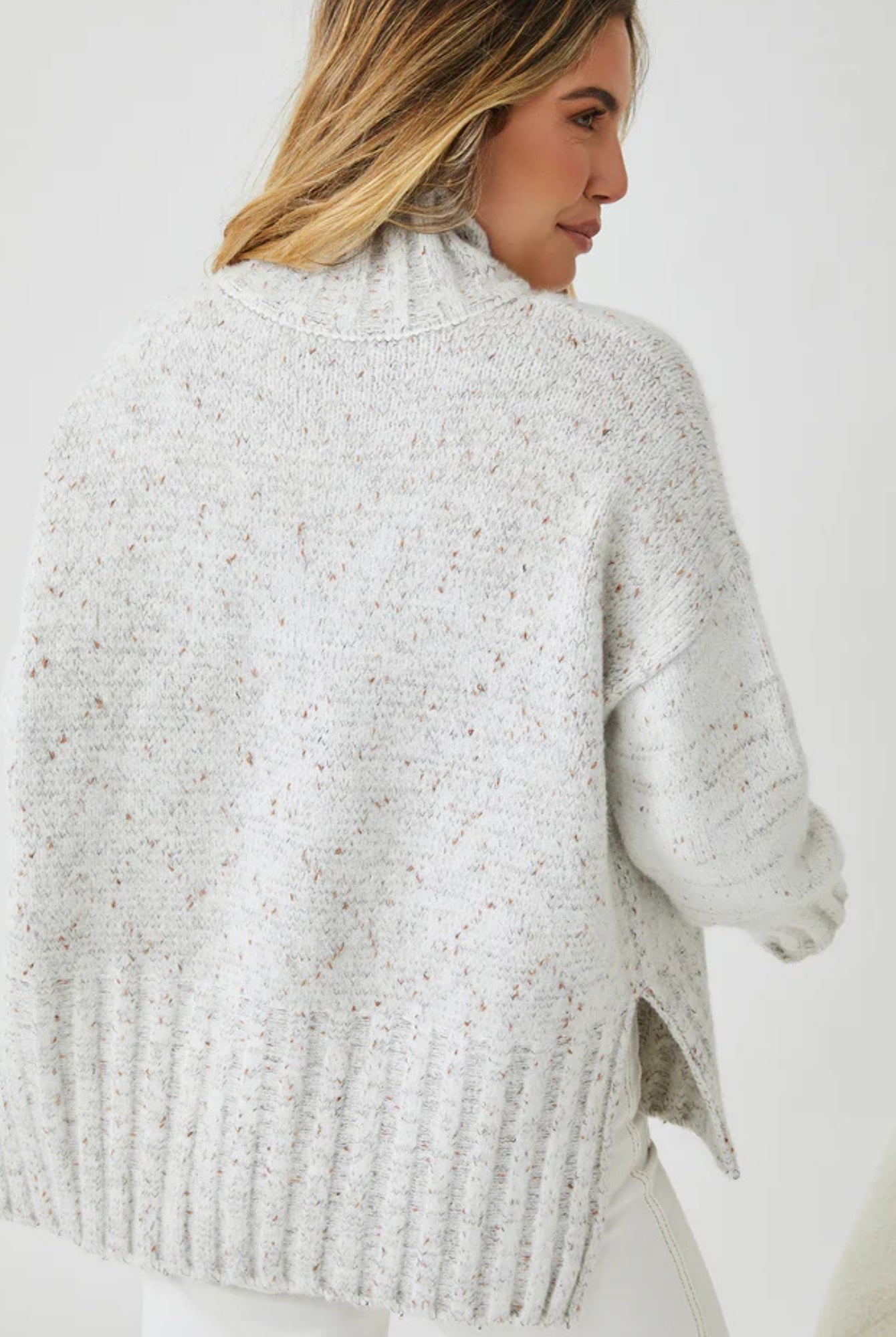 Chesterfield Jumper in Grey grey knit turtleneck back view