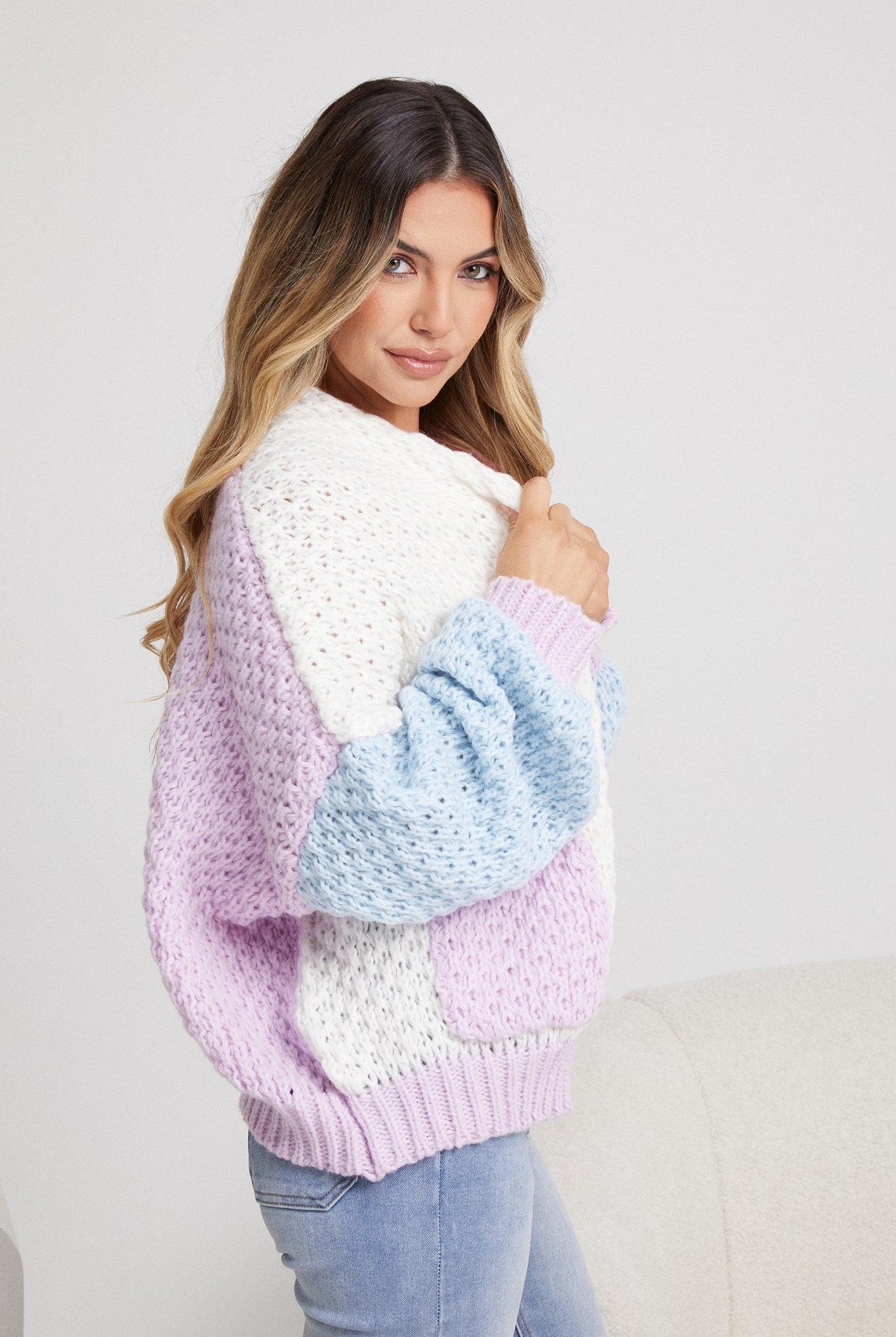 Colline Cardigan in Multi womens pastel knit cardigan styled outfit