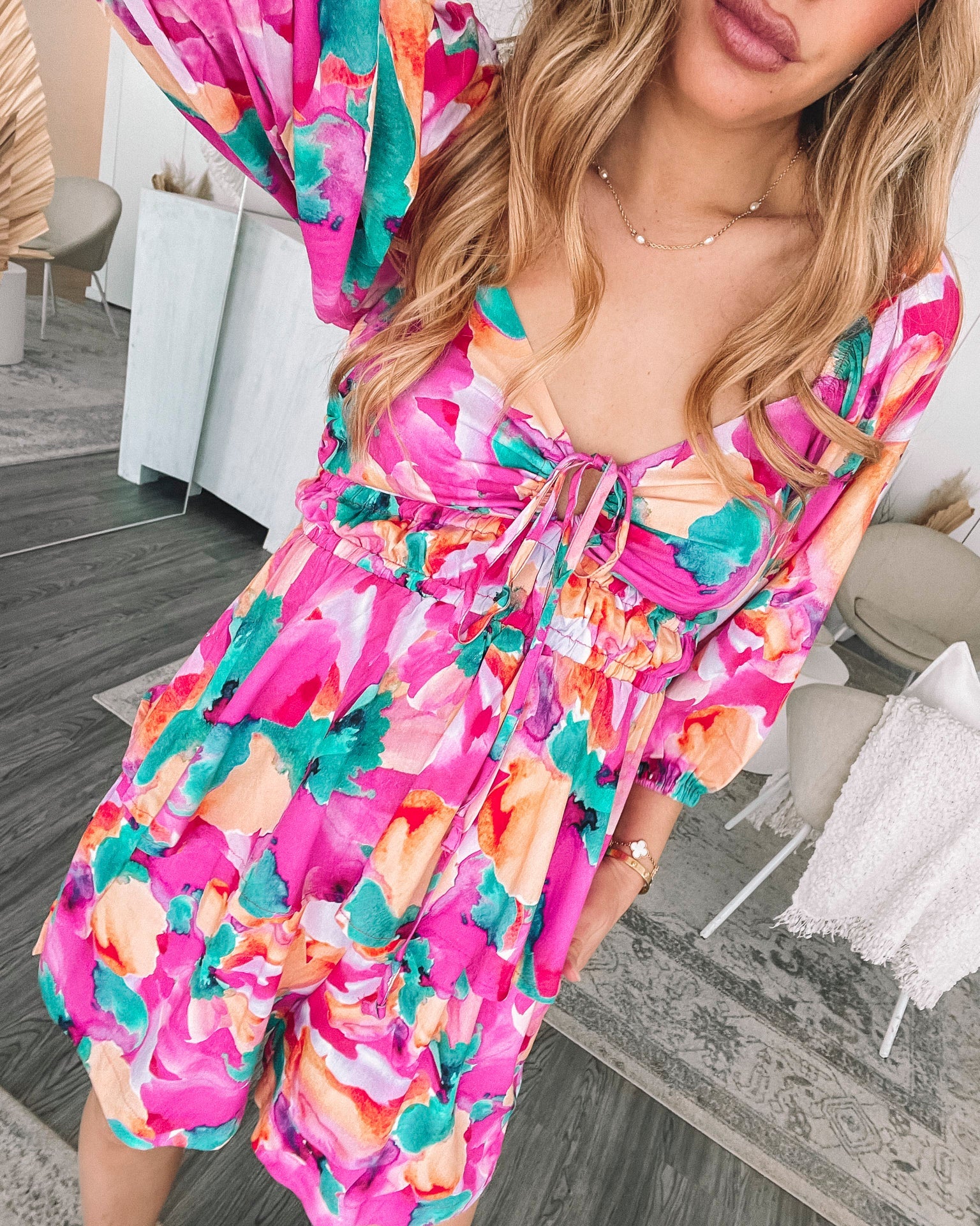 Women's pink fiesta print top with cutout detail by Esther & Co