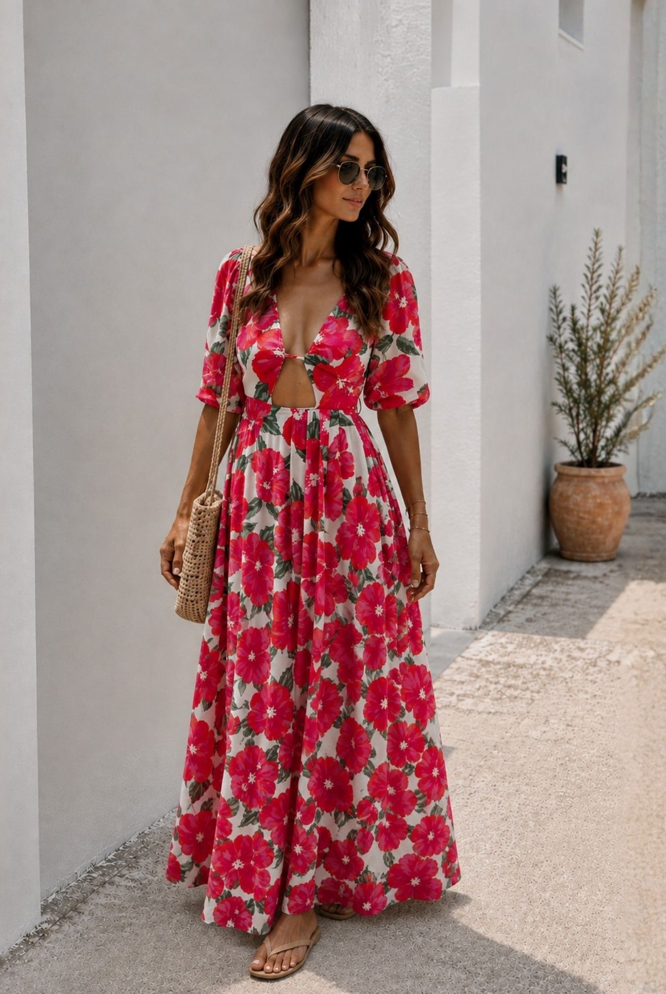 Women's pink floral dress styled outfit by Esther & Co