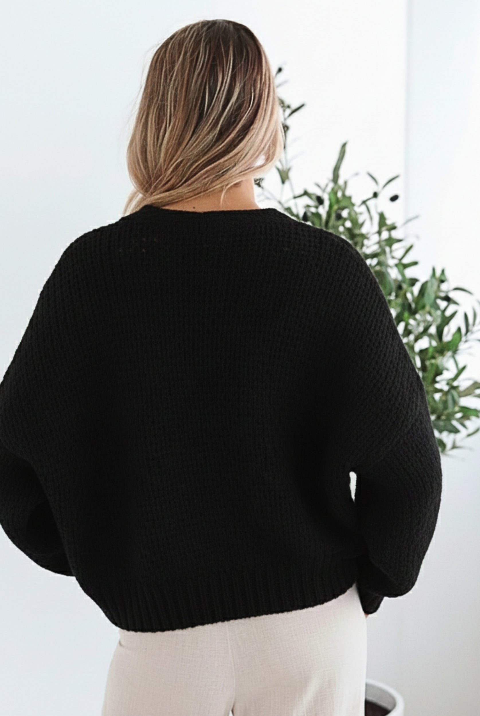 Dorine Cardigan in Black black relaxed oversized knit cardigan full length view