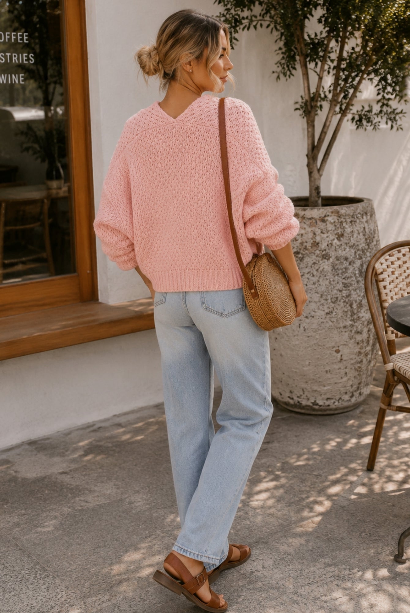 Women's soft pink chunky knit open front cardigan, the Dorine Cardigan in Soft Pink by Esther & Co