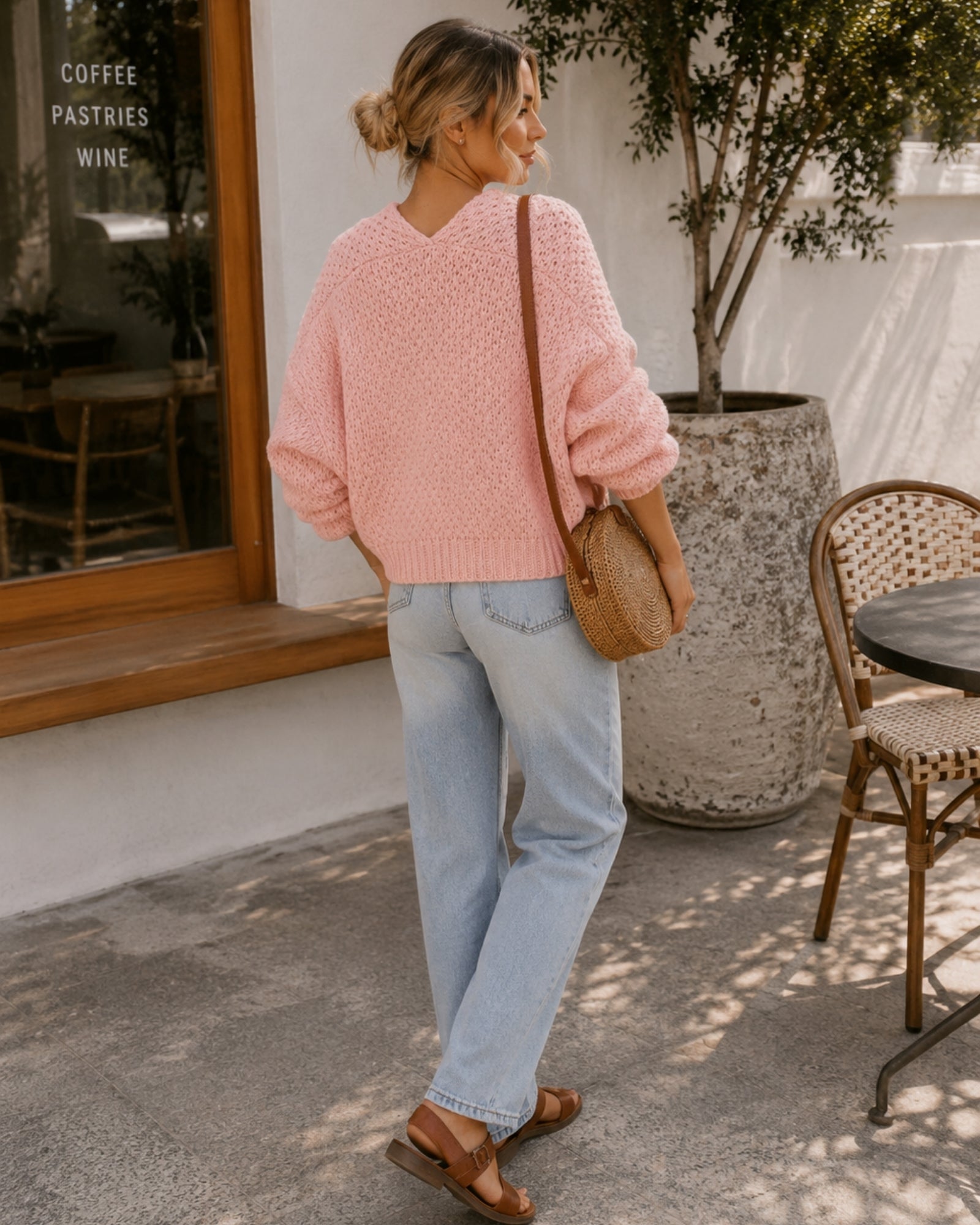 Women's soft pink chunky knit open front cardigan, the Dorine Cardigan in Soft Pink by Esther & Co