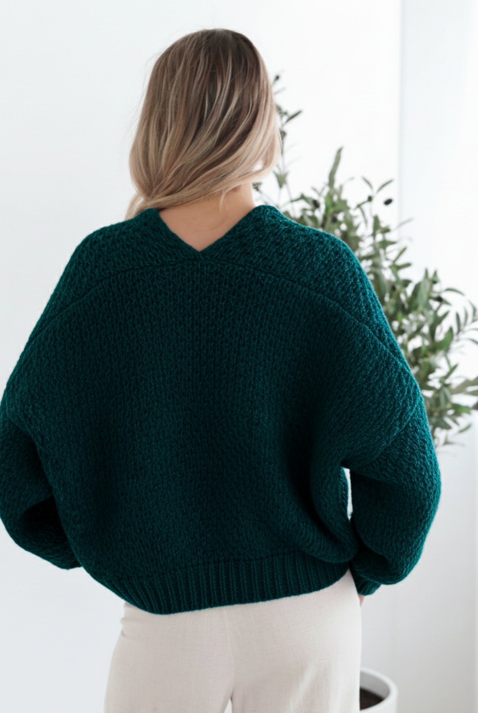 Dorine Cardigan in Teal deep teal open-front knit cardigan side view
