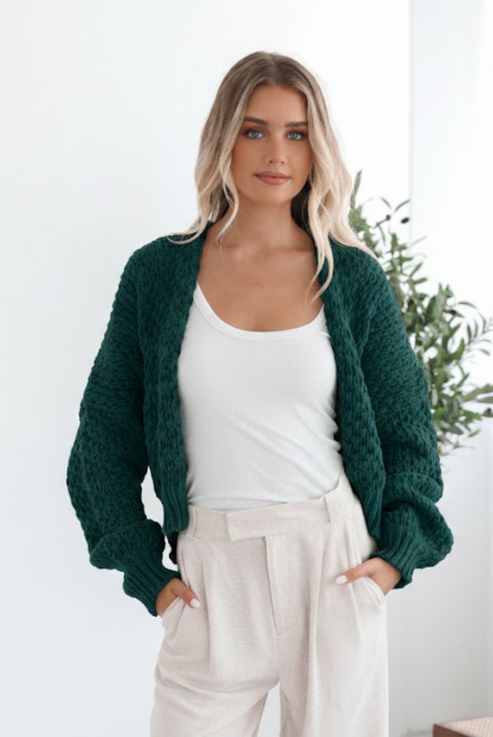 Dorine Cardigan in Teal womens chunky knit cardigan in deep teal front view