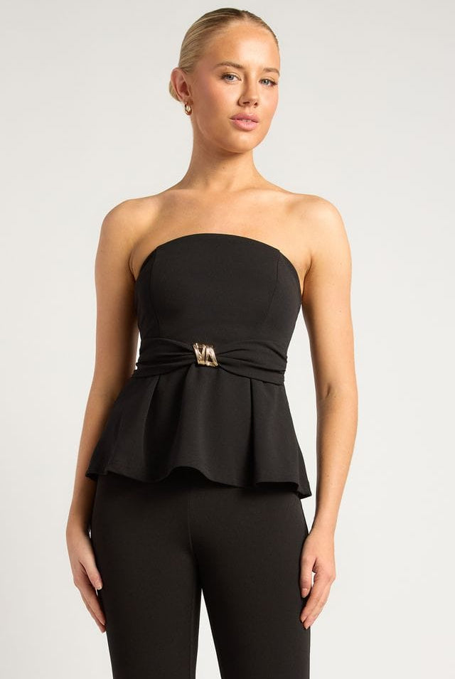 Women's black strapless peplum top by Esther & Co