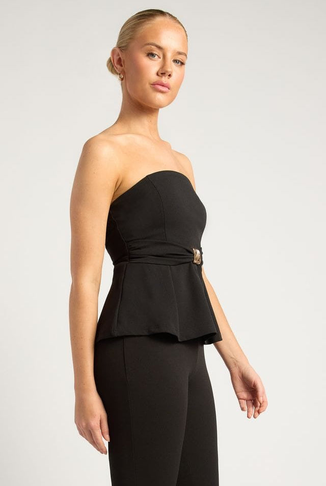 Women's black tube top with peplum silhouette side view by Esther & Co