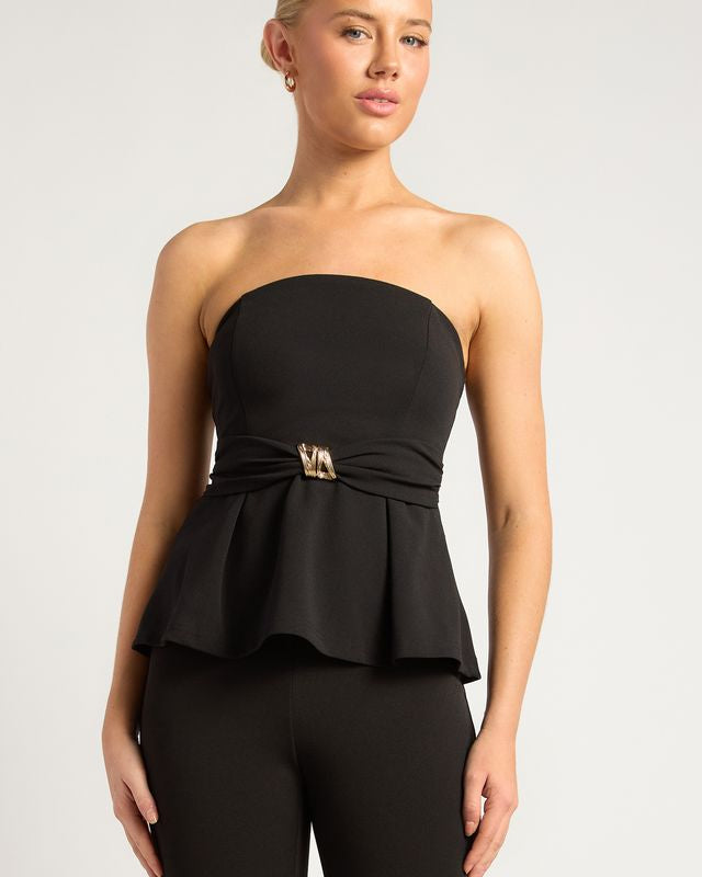 Women's black strapless peplum top by Esther & Co