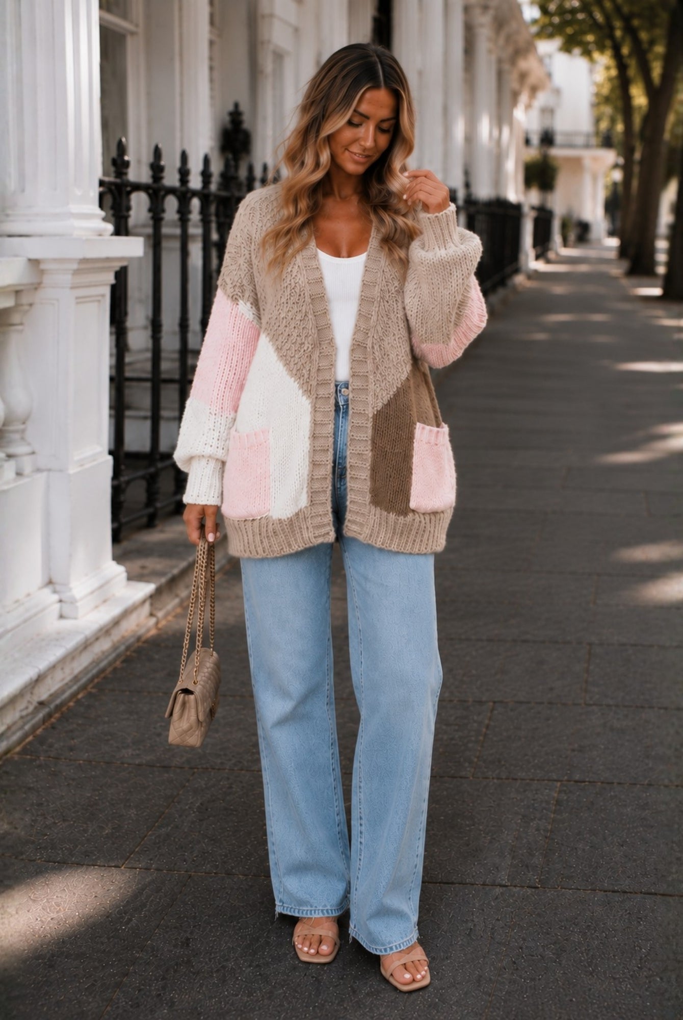 Women's latte open front knit cardigan, the Felisha Knit in Latte by Esther & Co