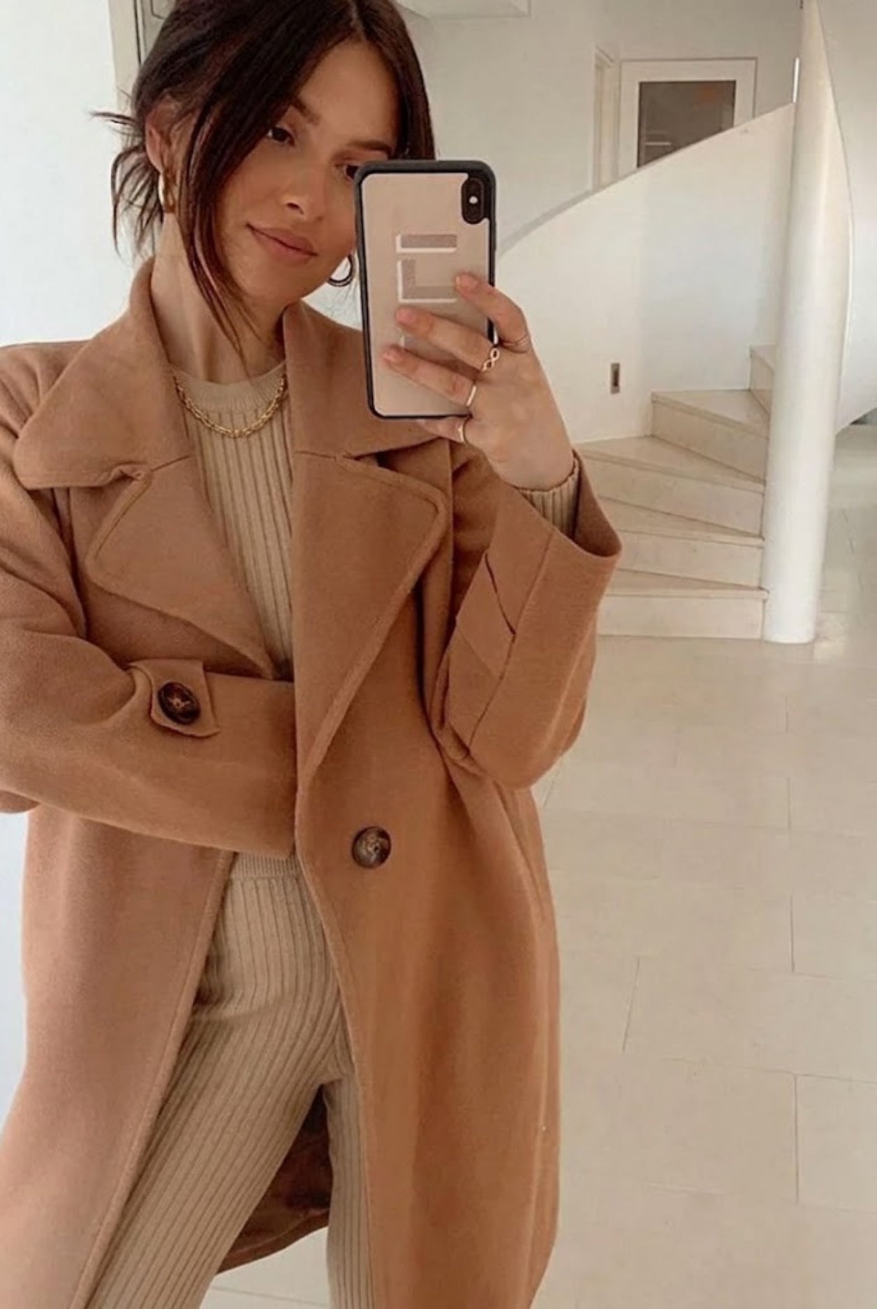 Fireplace Coat in Camel womens knit trench coat in camel front view