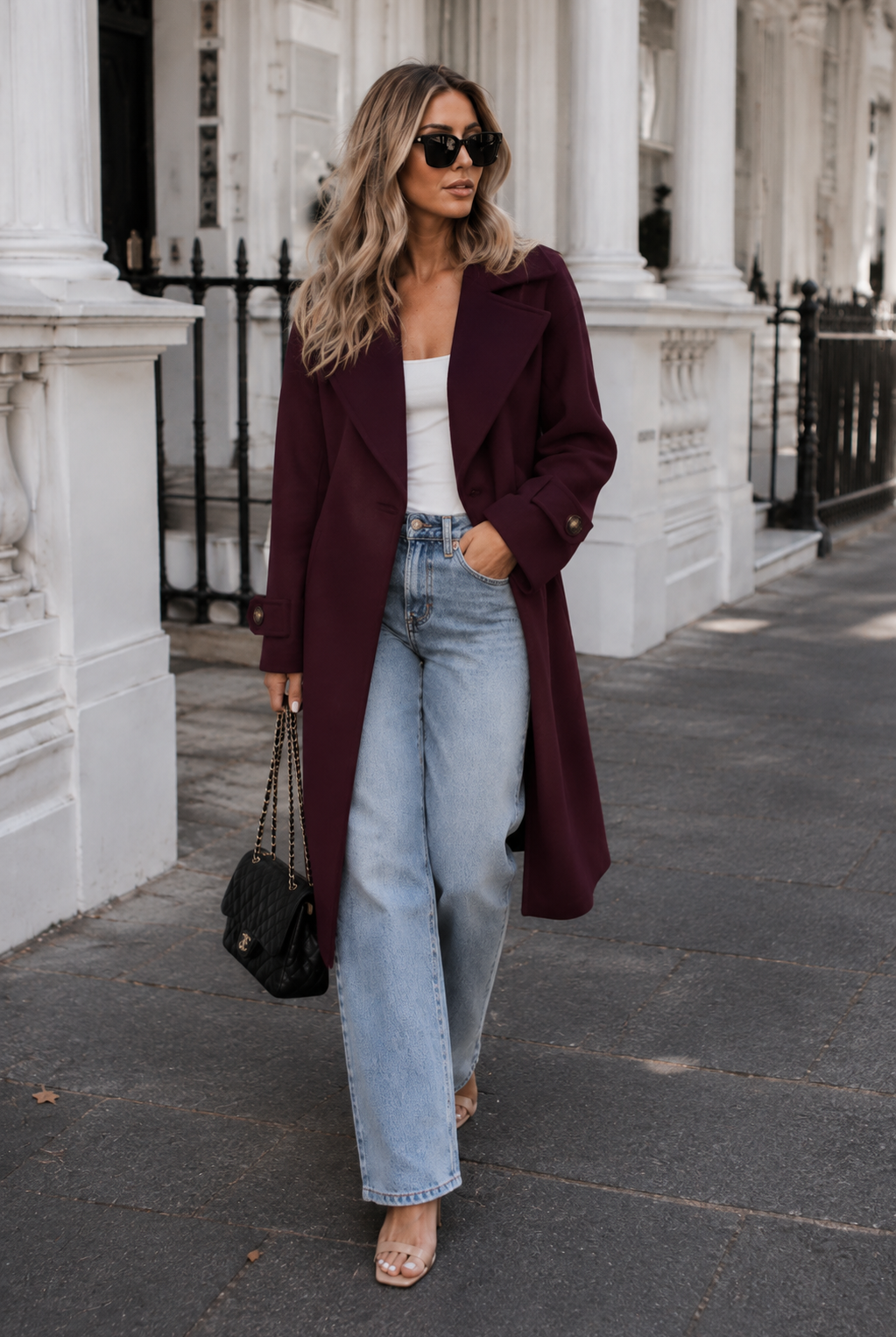Women's plum knit trench coat, the Fireplace Coat in Plum by Esther & Co