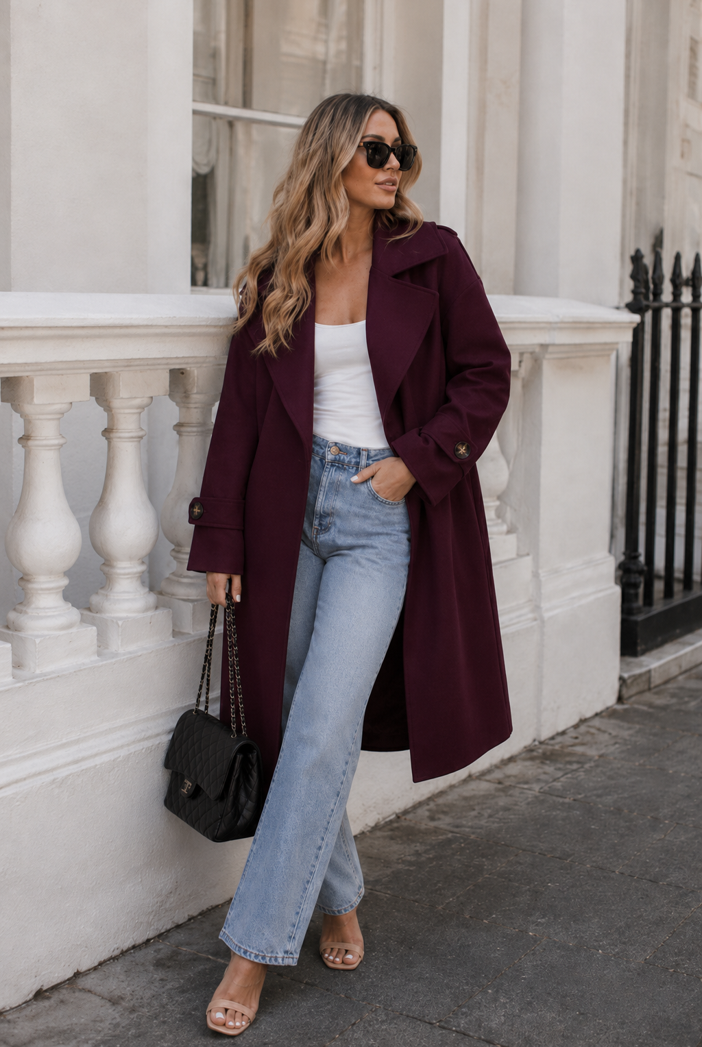 Women's plum knit trench coat, the Fireplace Coat in Plum by Esther & Co