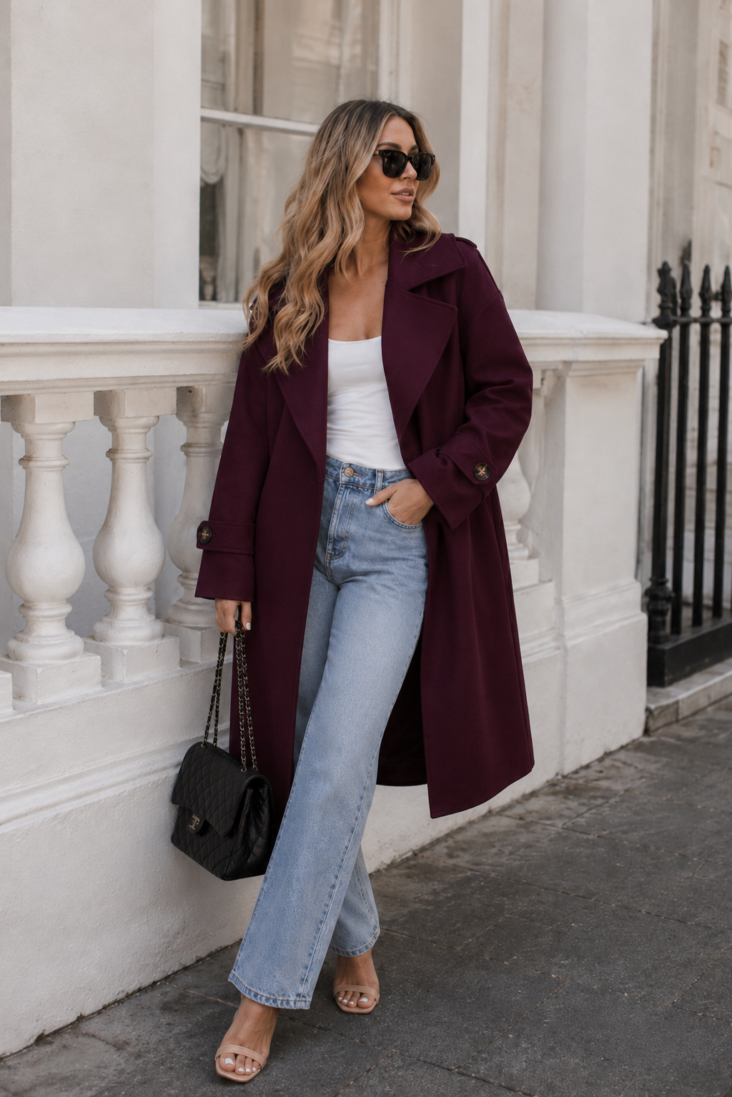 Women's plum knit trench coat, the Fireplace Coat in Plum by Esther & Co