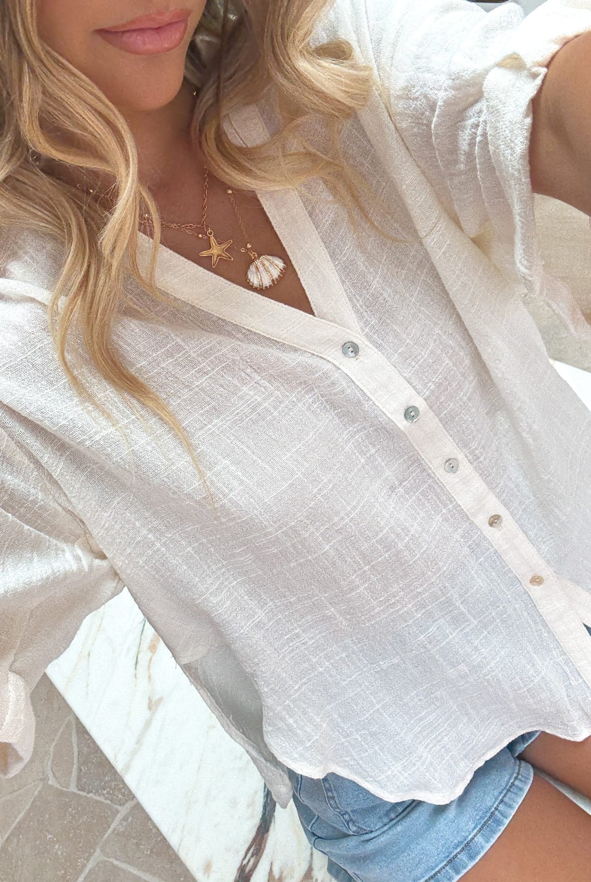 Fraise white relaxed linen blouse, full length