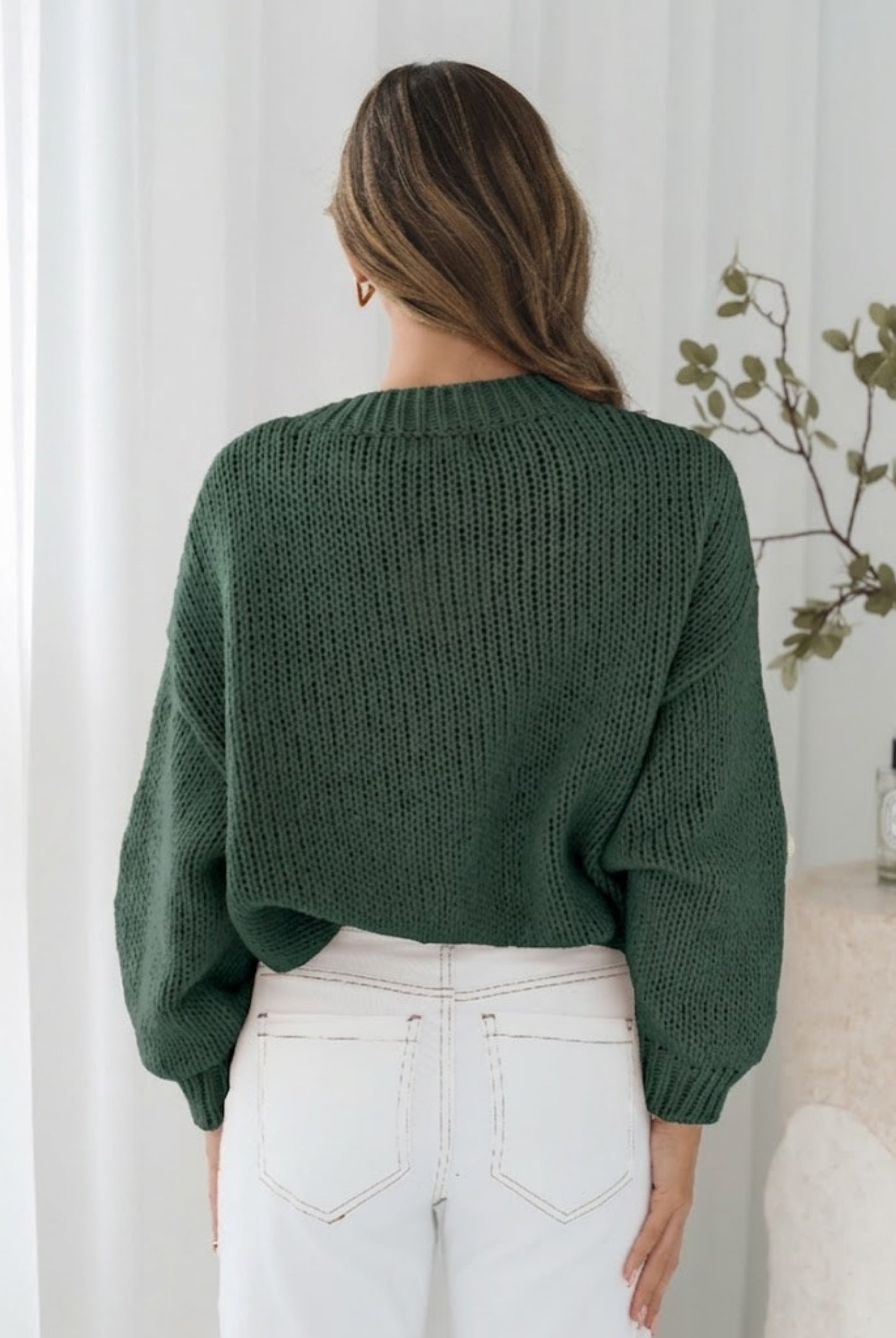 Garena Knit in Khaki Print khaki wool blend floral knit jumper back view