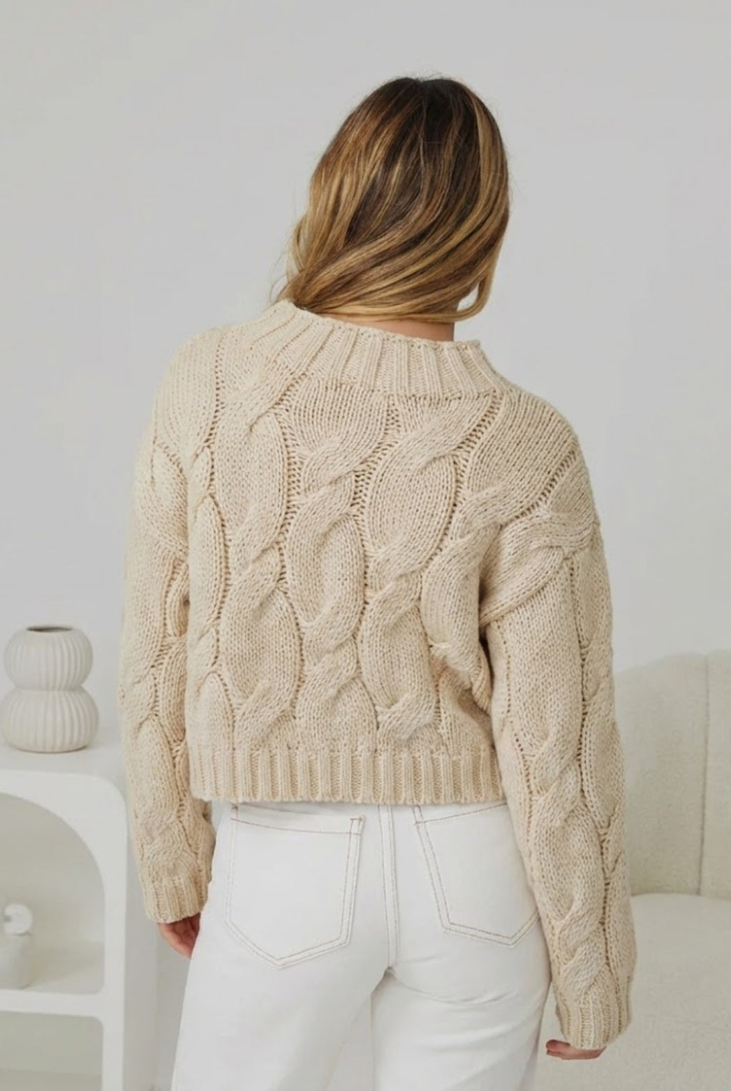 Hadi Knit in Latte womens latte chunky cable knit jumper side view