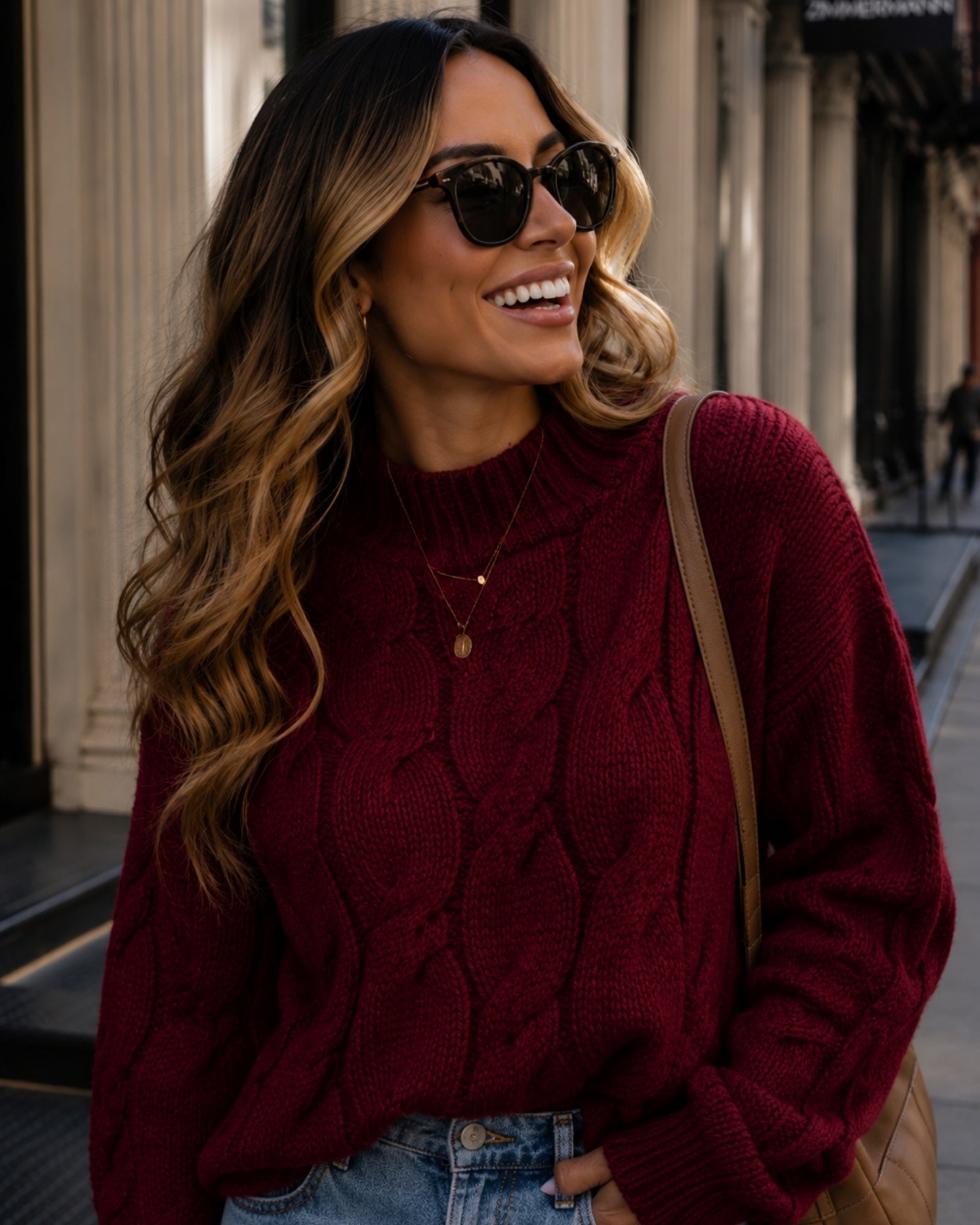 Hadi Knit in Wine — women's relaxed fit knit jumper, front view