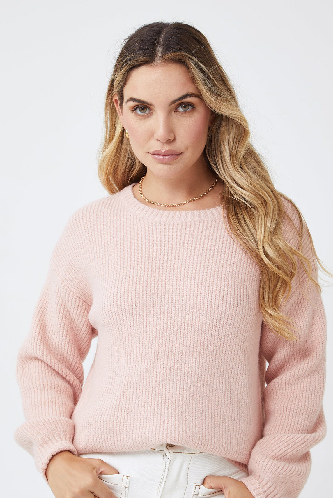 Harvie Knit in Pink dusty pink wool blend knit jumper side view