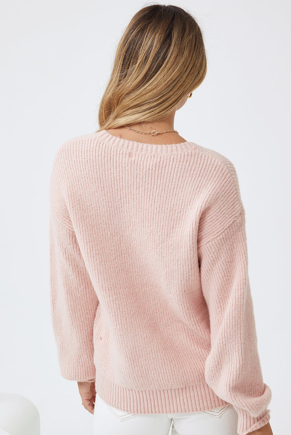 Harvie Knit in Pink womens dusty pink knit jumper close up detail