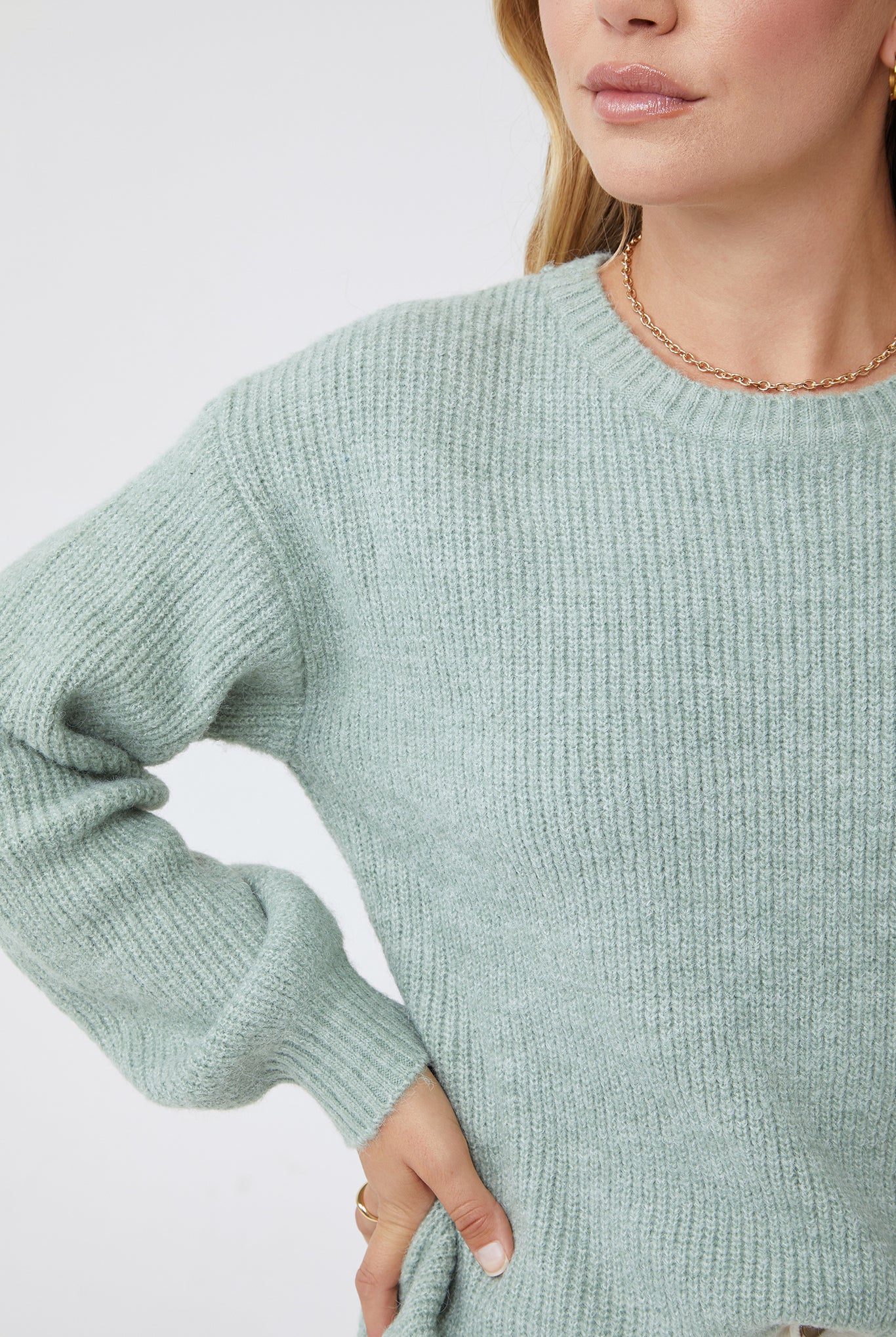 Harvie Knit in Sage womens sage wool blend jumper back view