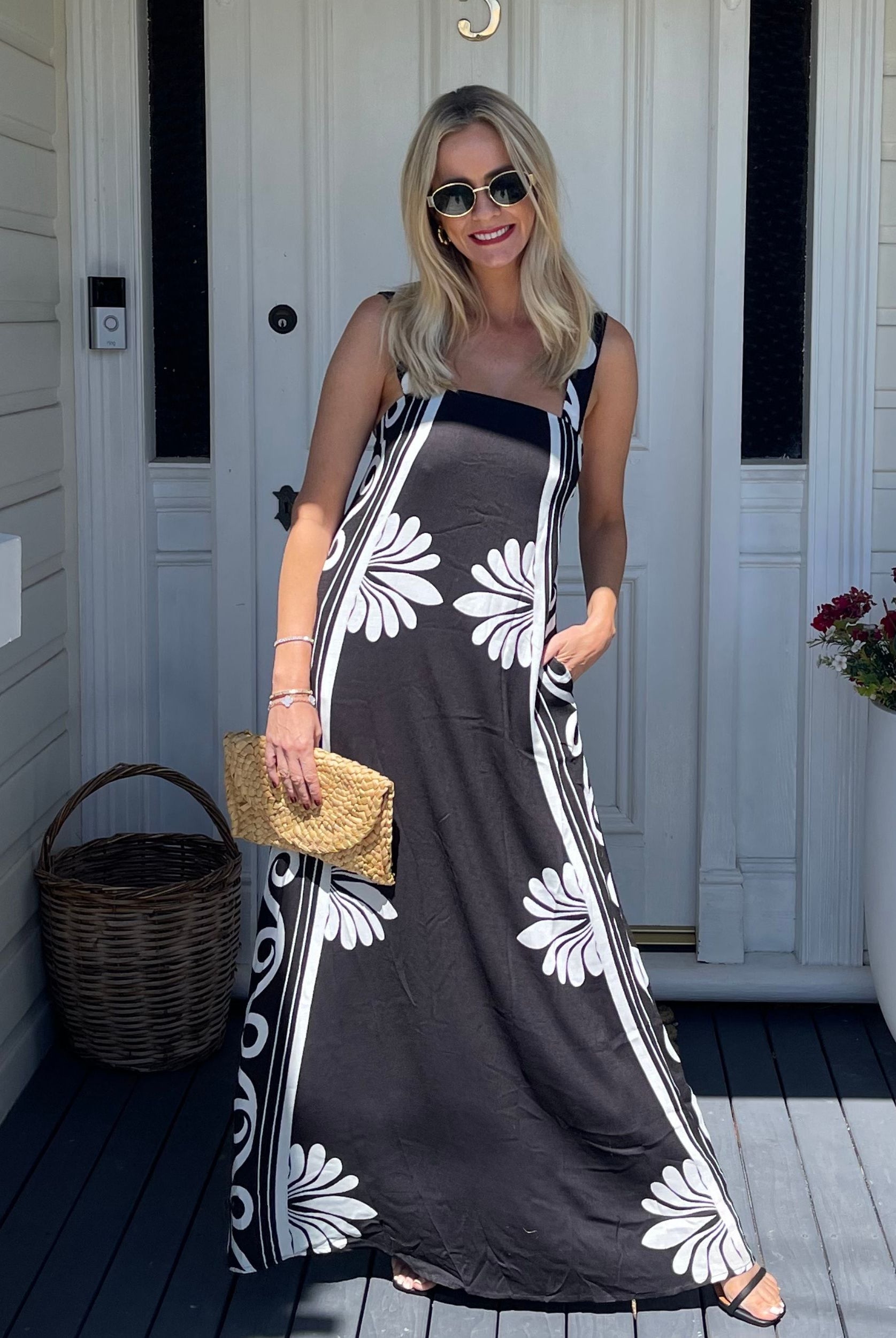 Holden Dress in Black Floral womens black floral linen maxi dress resort look