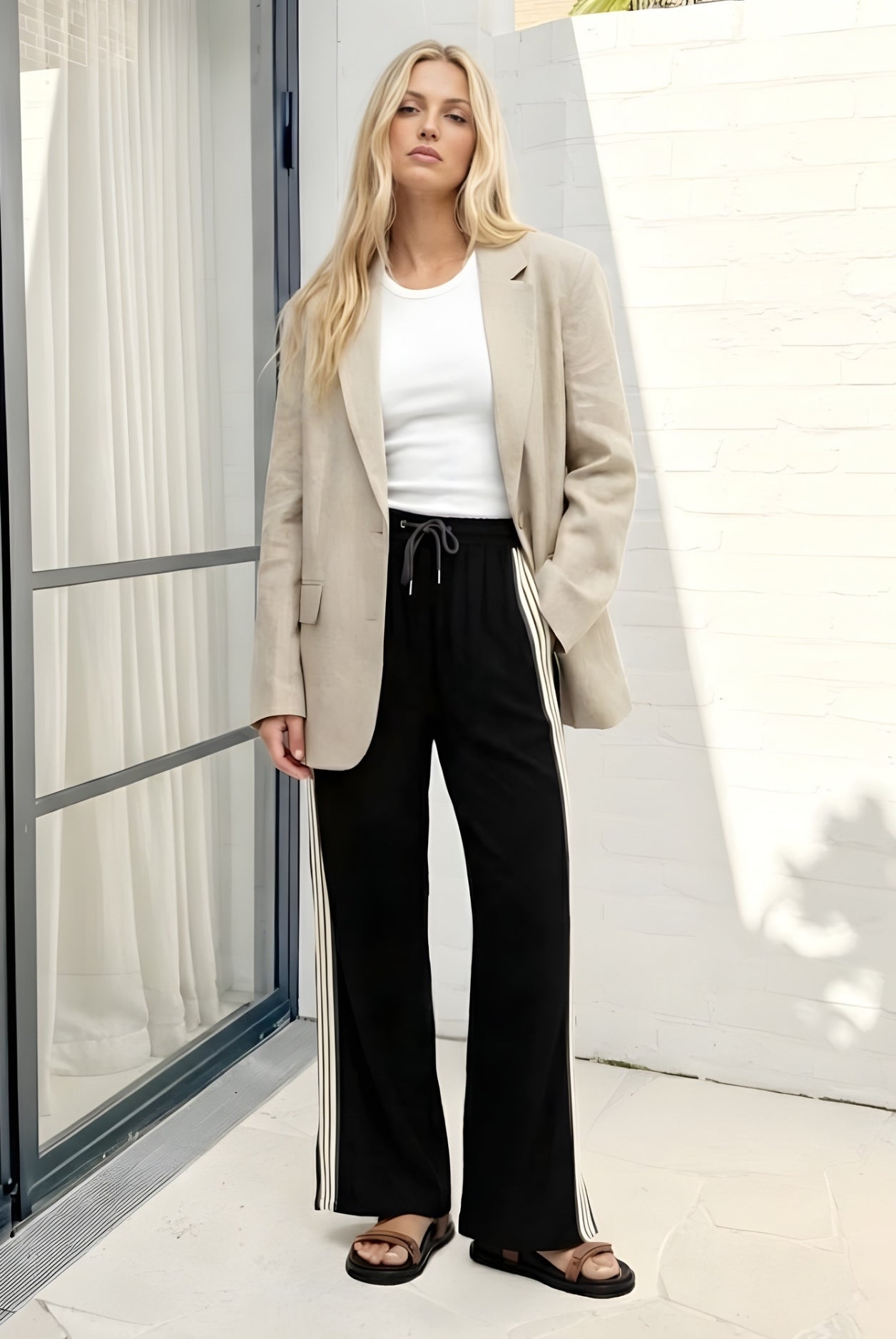 Women's black multi high waisted wide leg pants, the Iverie Pants in Black Multi by Esther & Co